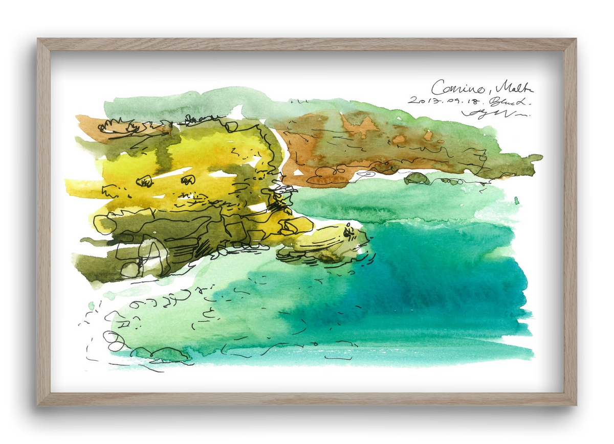 MALTA AQUARELLE NO.1, 60x40 cm (60x40 cm), Tölgy keret