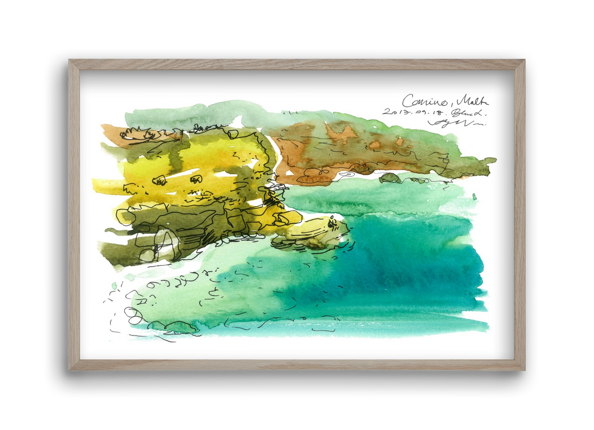 MALTA AQUARELLE NO.1, 45x30 cm (45x30 cm), Tölgy keret