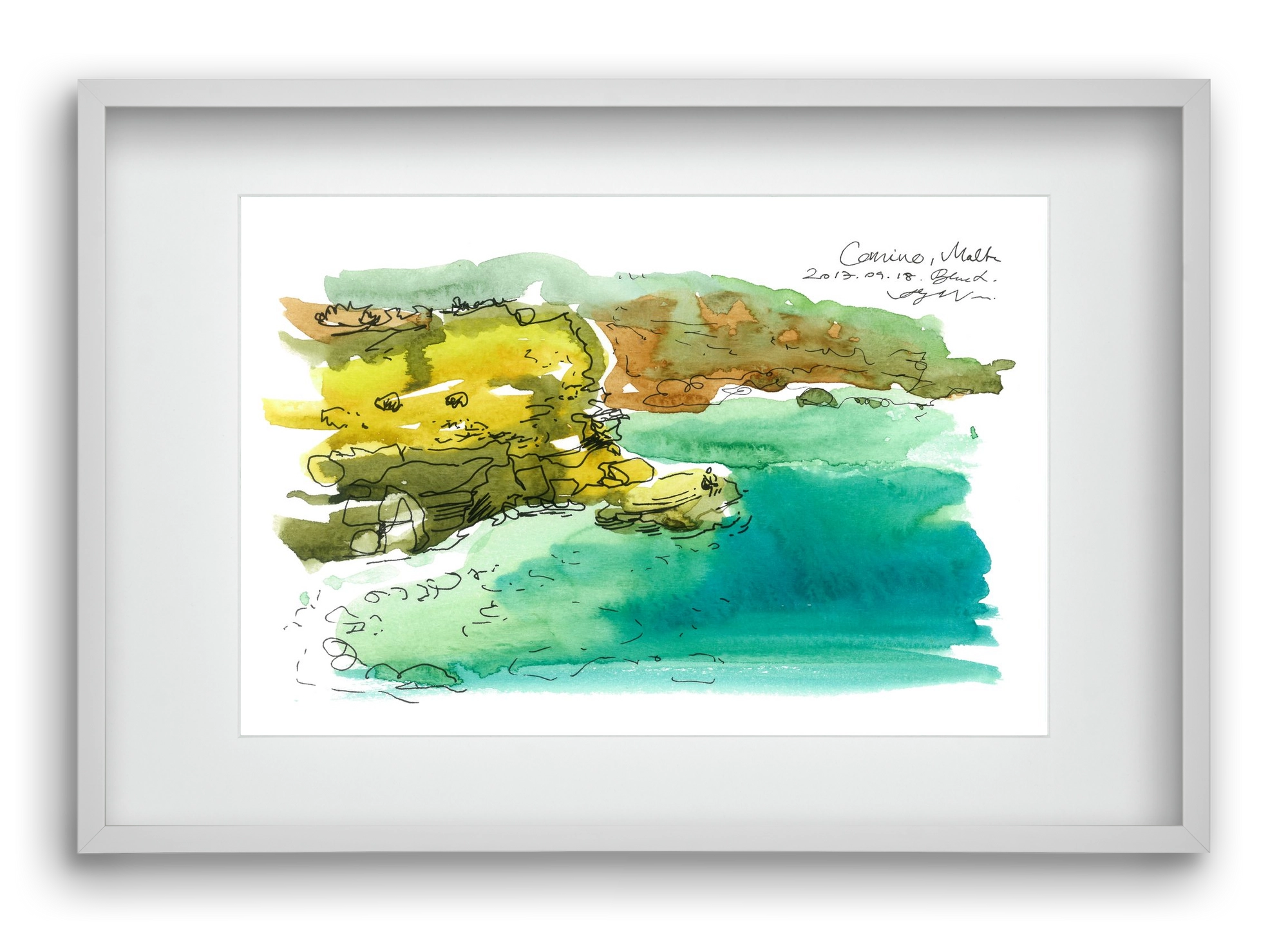 MALTA AQUARELLE NO.1, 60x40 cm (45x30 cm), Fehér keret, paszpartuval