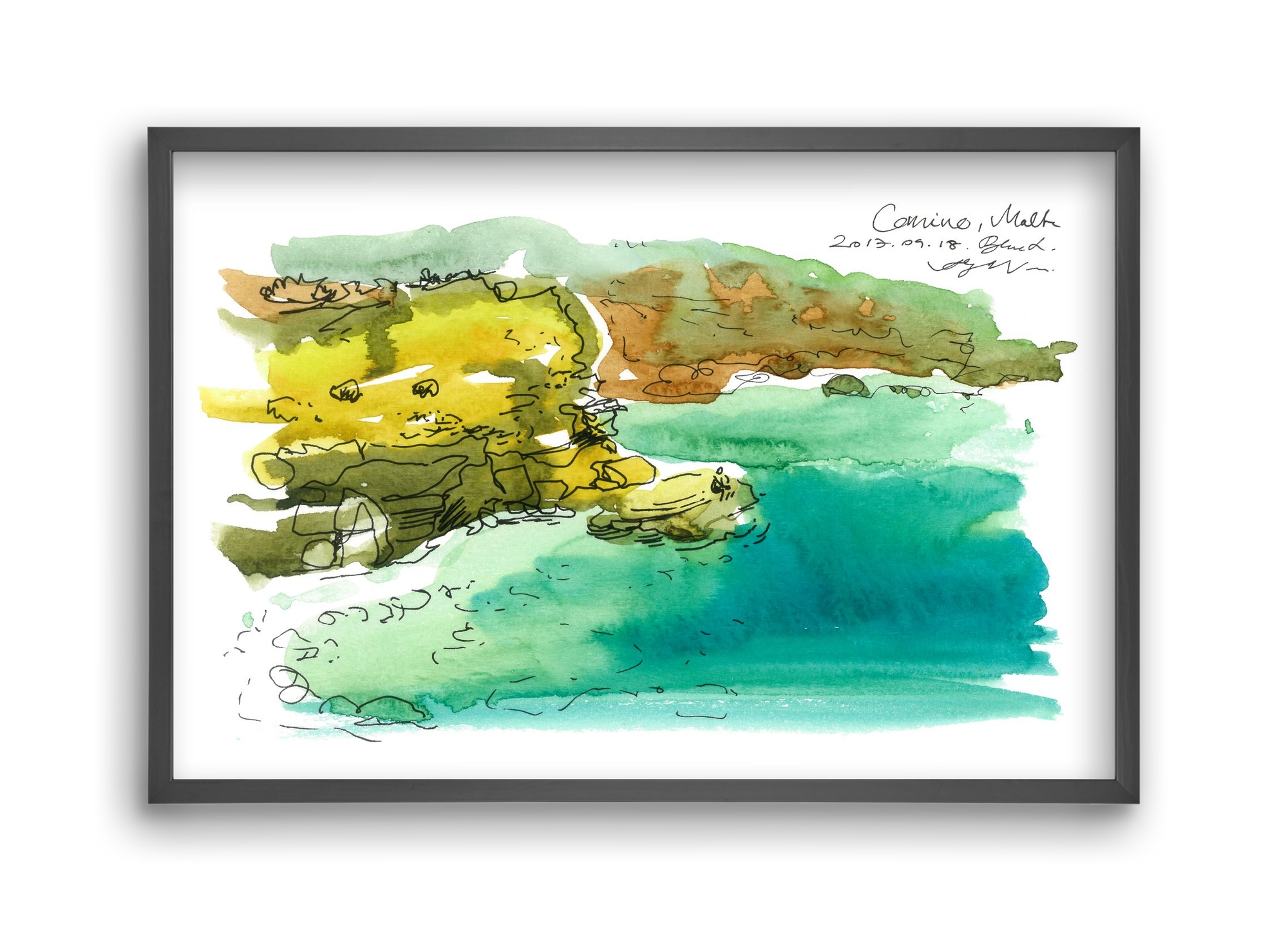 MALTA AQUARELLE NO.1, 45x30 cm (45x30 cm), Fekete keret