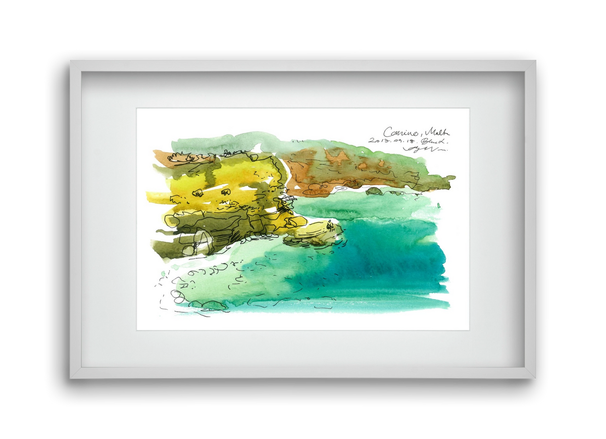 MALTA AQUARELLE NO.1, 45x30 cm (30x20 cm), Fehér keret, paszpartuval