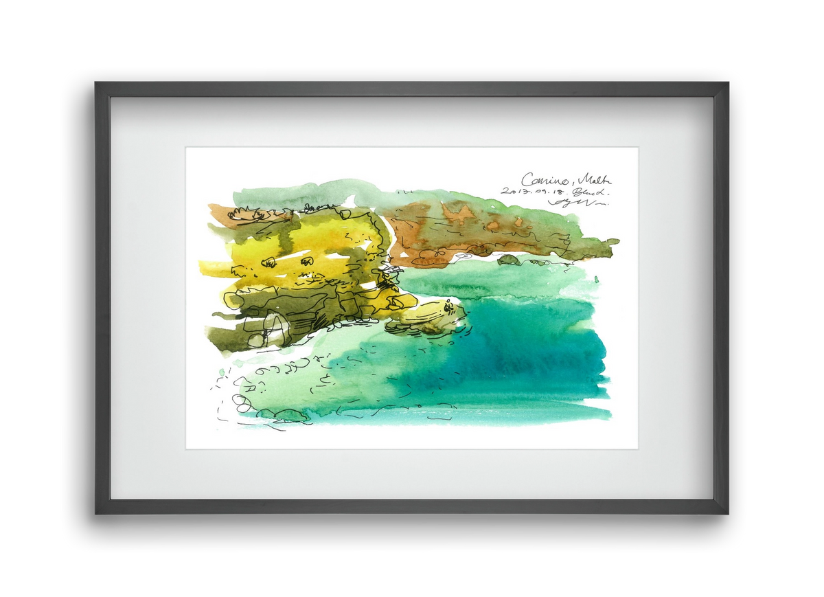 MALTA AQUARELLE NO.1, 45x30 cm (30x20 cm), Fekete keret, paszpartuval