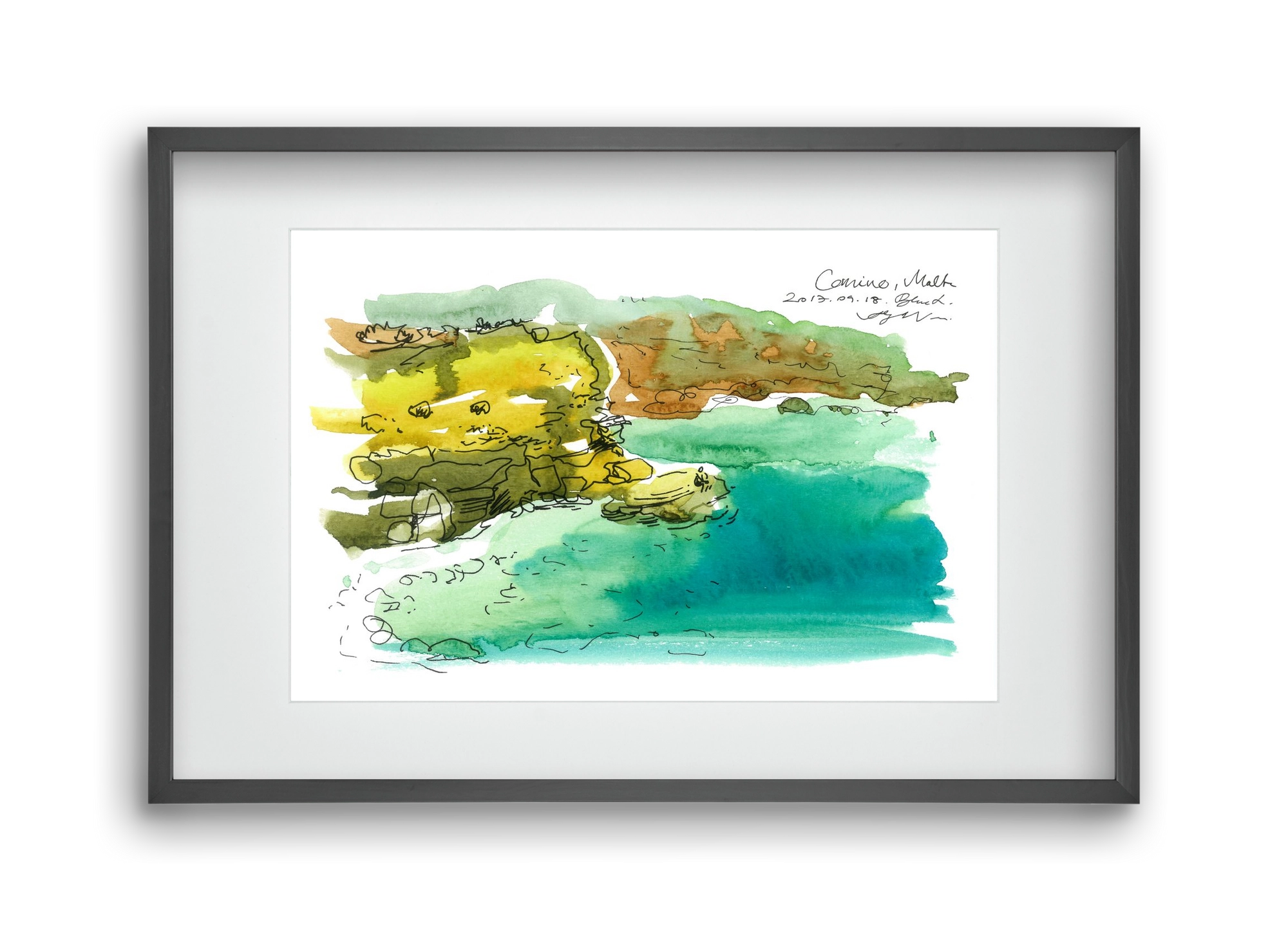 MALTA AQUARELLE NO.1, 45x30 cm (30x20 cm), Fekete keret, paszpartuval