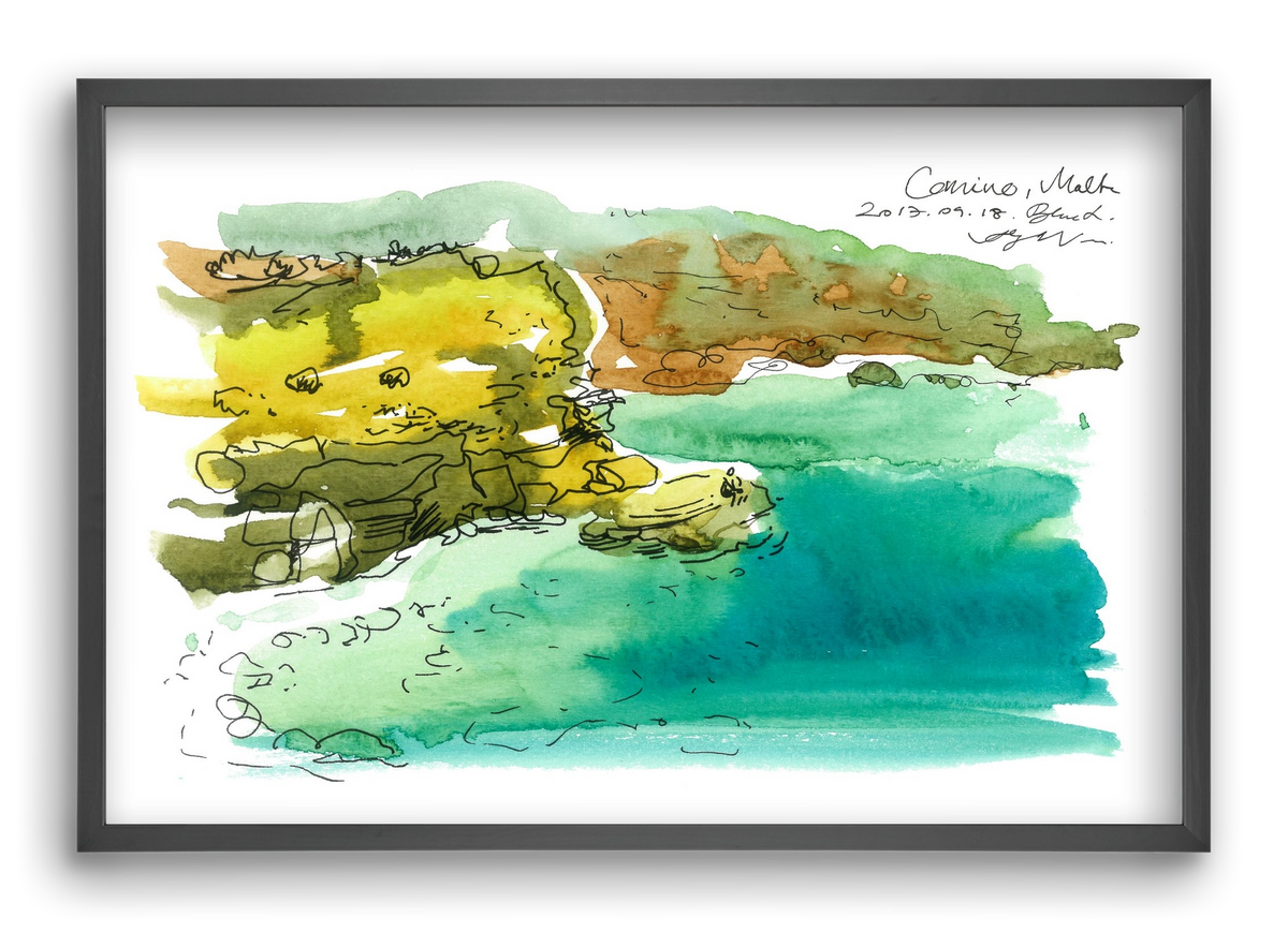 MALTA AQUARELLE NO.1, 60x40 cm (60x40 cm), Fekete keret