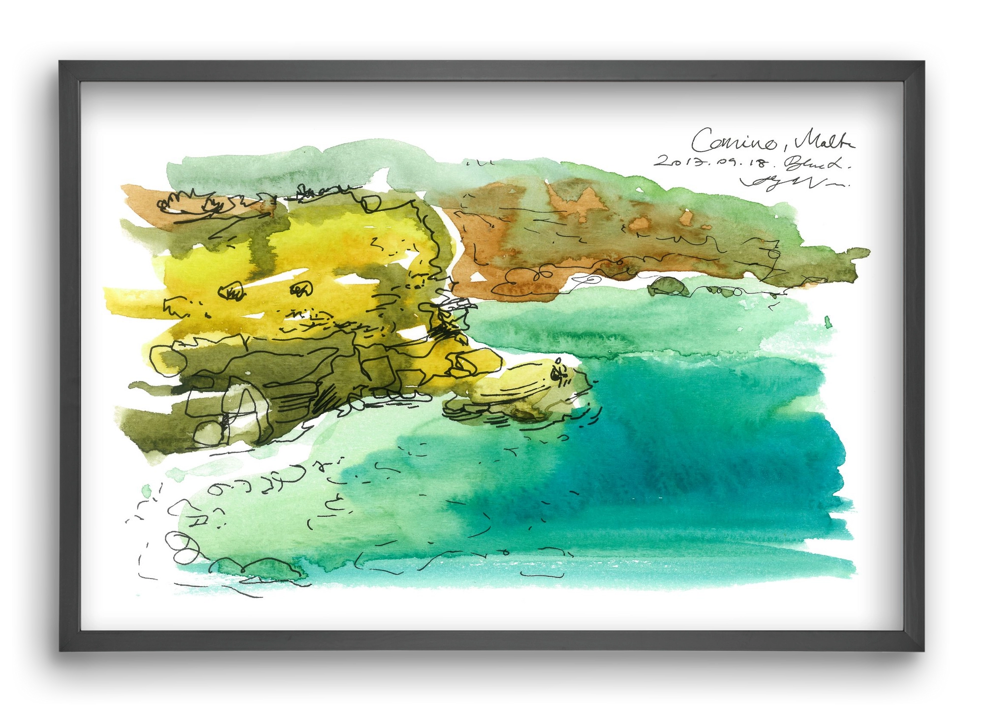 MALTA AQUARELLE NO.1, 60x40 cm (60x40 cm), Fekete keret