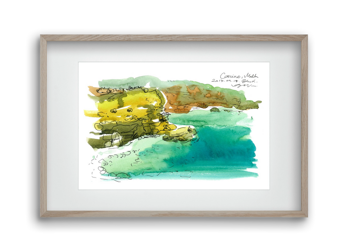 MALTA AQUARELLE NO.1, 45x30 cm (30x20 cm), Tölgy keret, paszpartuval