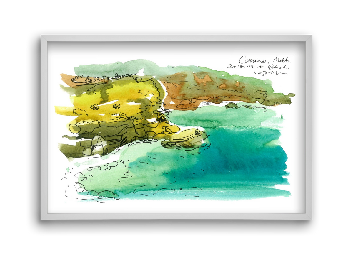 MALTA AQUARELLE NO.1, 45x30 cm (45x30 cm), Fehér keret