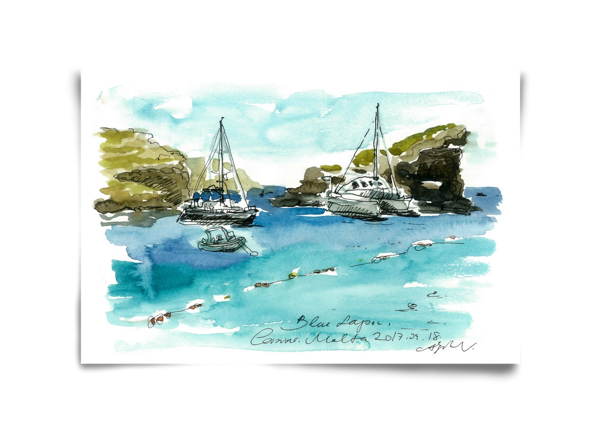 MALTA AQUARELLE NO.2, 45x30 cm, Keret nélkül