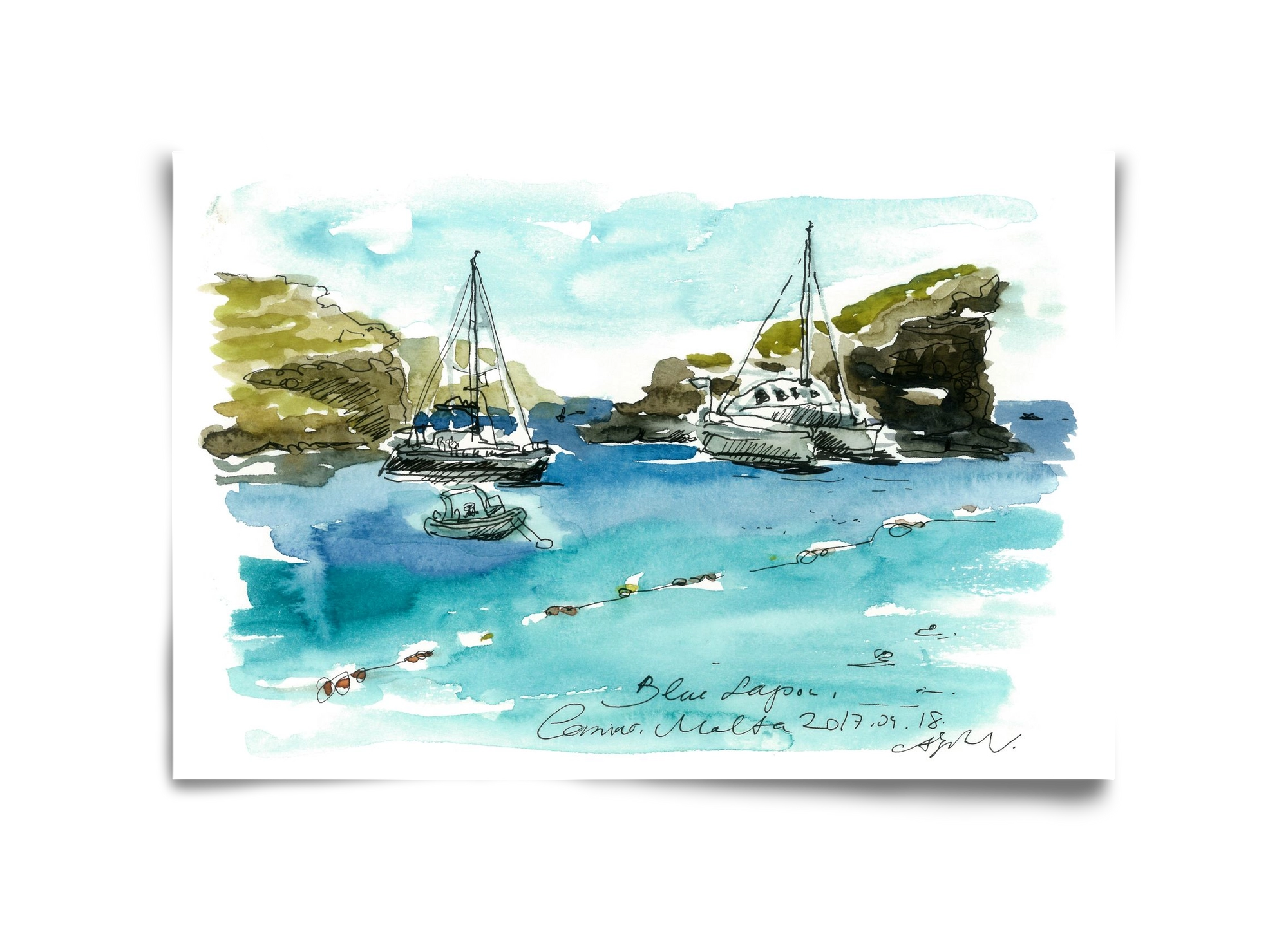 MALTA AQUARELLE NO.2, 45x30 cm, Keret nélkül