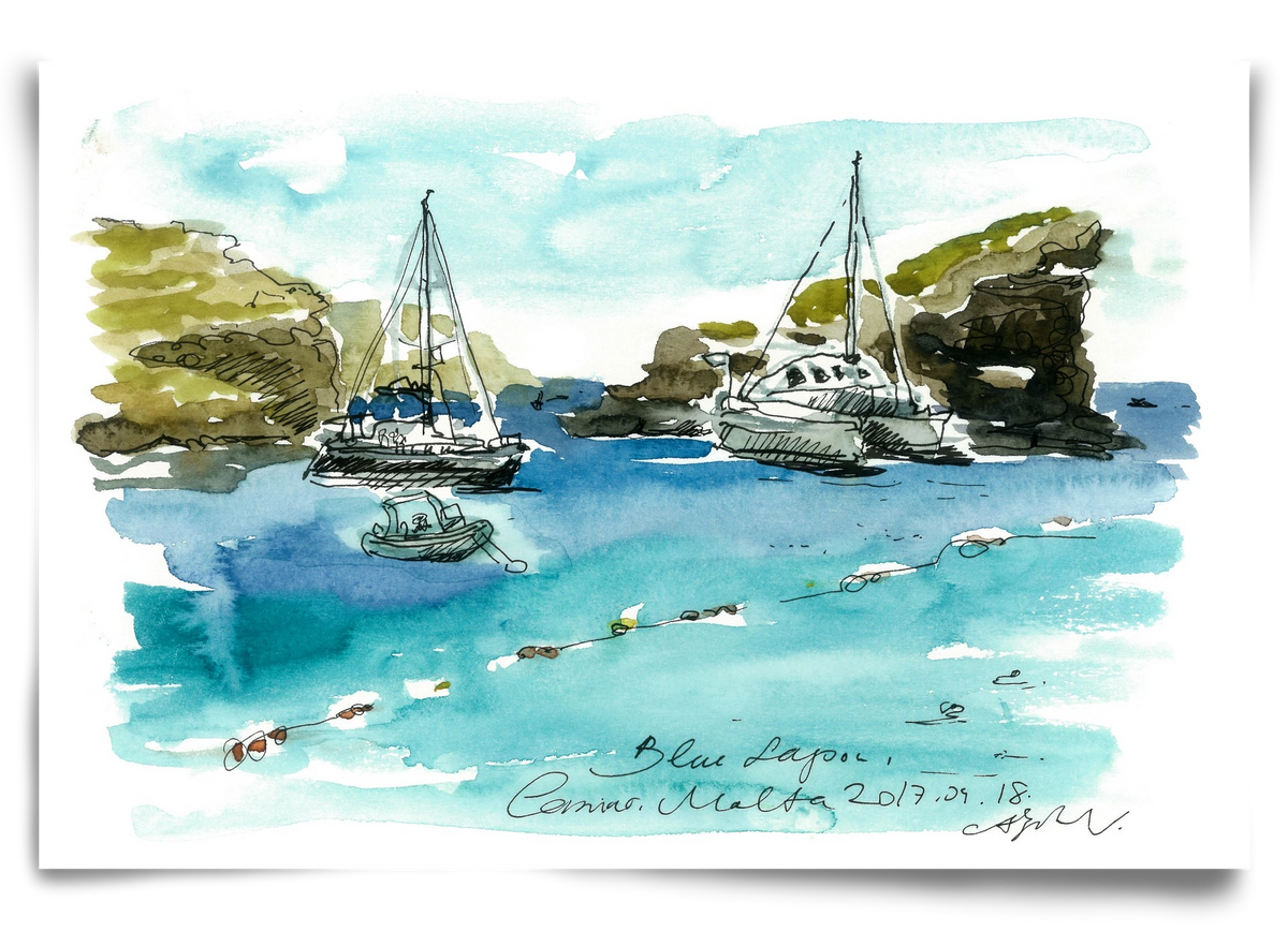 MALTA AQUARELLE NO.2, 90x60 cm, Keret nélkül