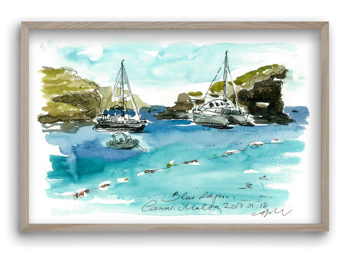 MALTA AQUARELLE NO.2, 60x40 cm (60x40 cm), Tölgy keret