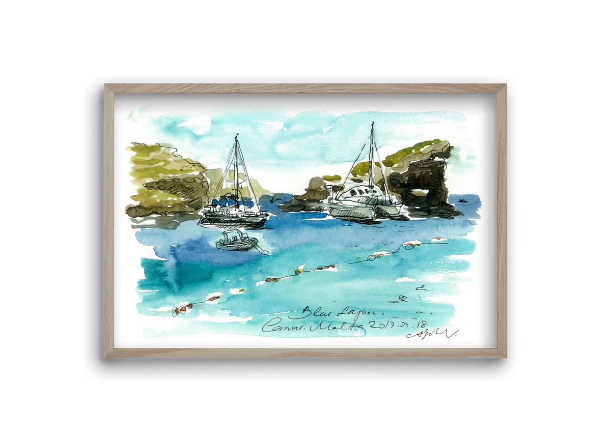 MALTA AQUARELLE NO.2, 30x20 cm (30x20 cm), Tölgy keret