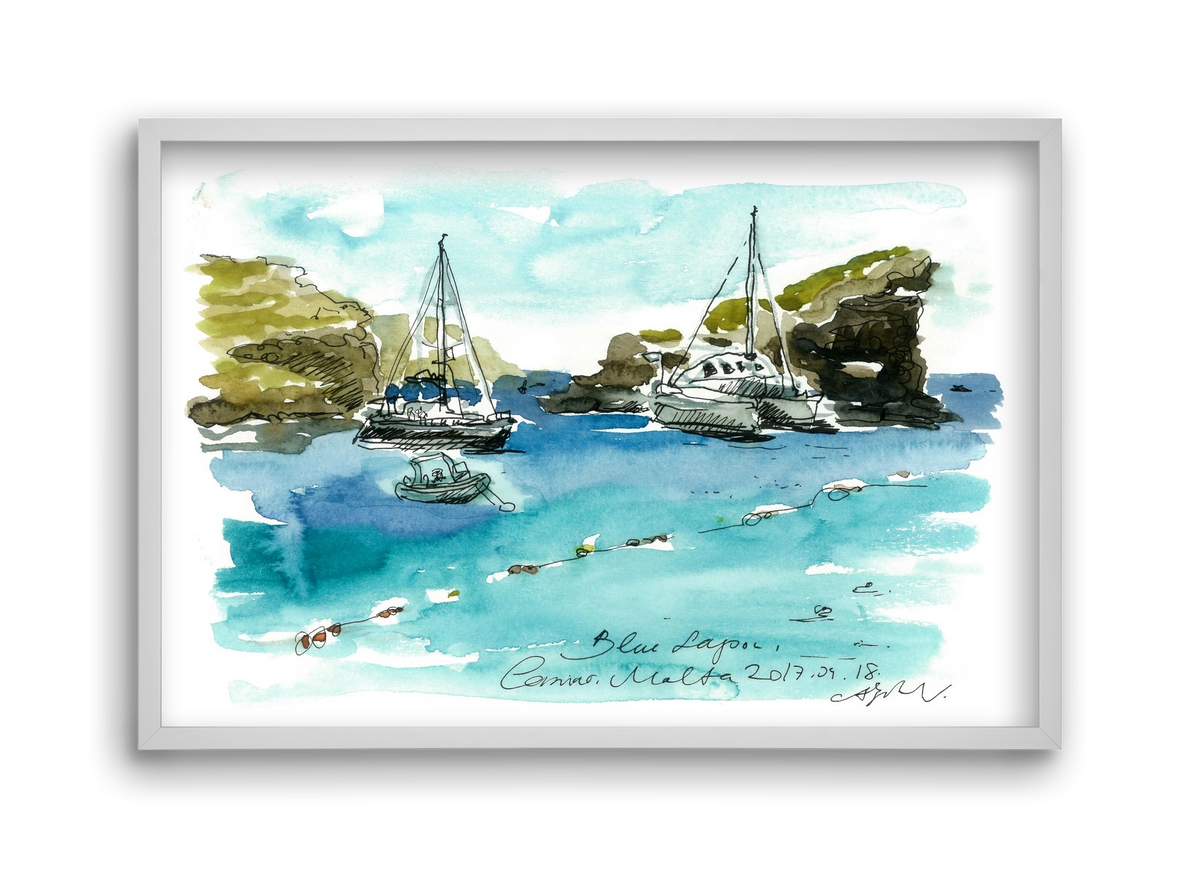 MALTA AQUARELLE NO.2, 45x30 cm (45x30 cm), Fehér keret