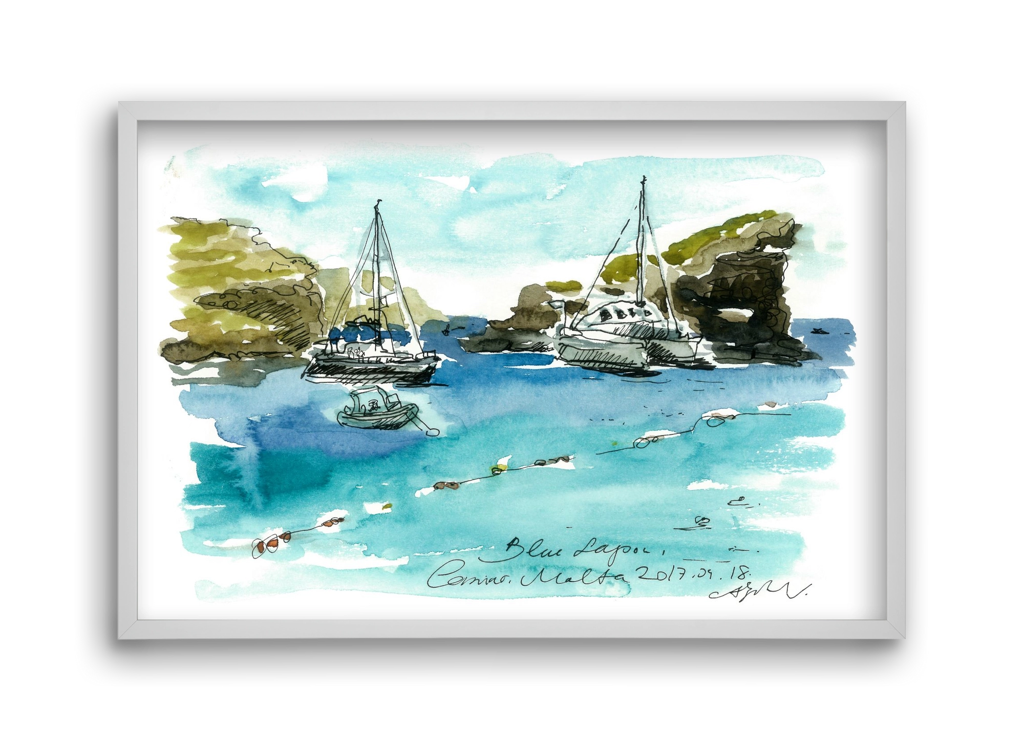 MALTA AQUARELLE NO.2, 45x30 cm (45x30 cm), Fehér keret