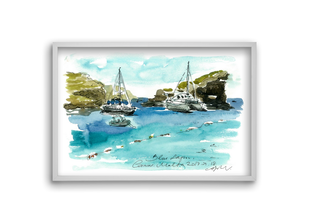MALTA AQUARELLE NO.2, 30x20 cm (30x20 cm), Fehér keret