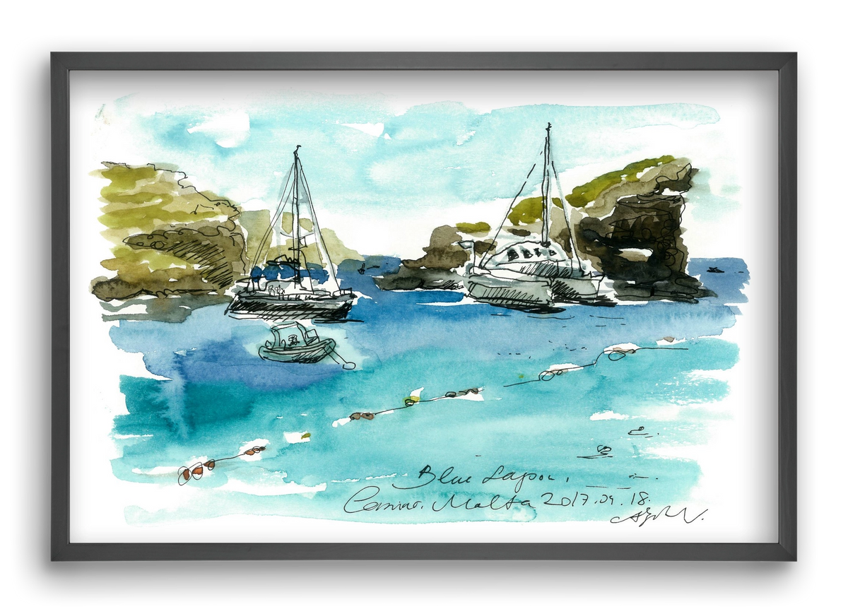 MALTA AQUARELLE NO.2, 60x40 cm (60x40 cm), Fekete keret