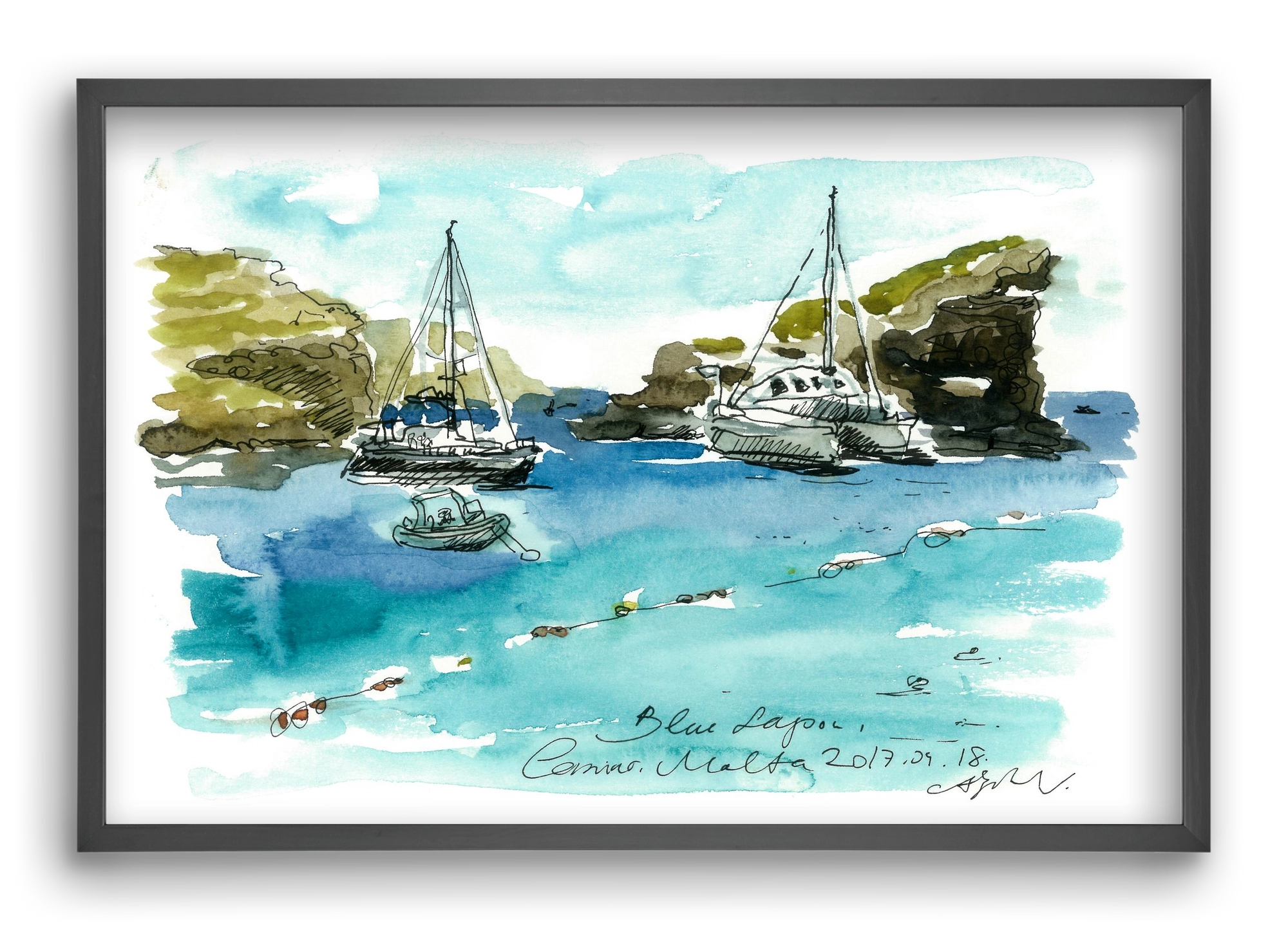 MALTA AQUARELLE NO.2, 60x40 cm (60x40 cm), Fekete keret