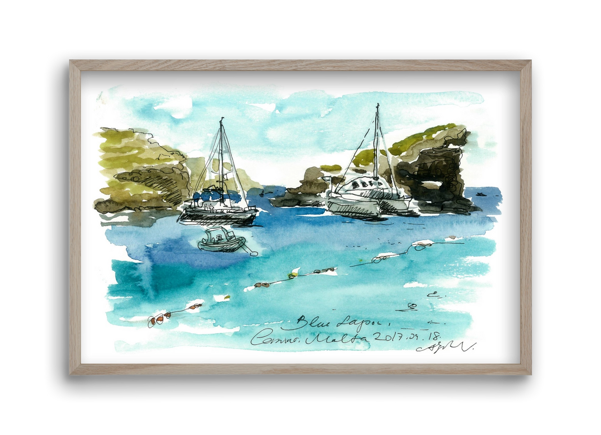MALTA AQUARELLE NO.2, 45x30 cm (45x30 cm), Tölgy keret