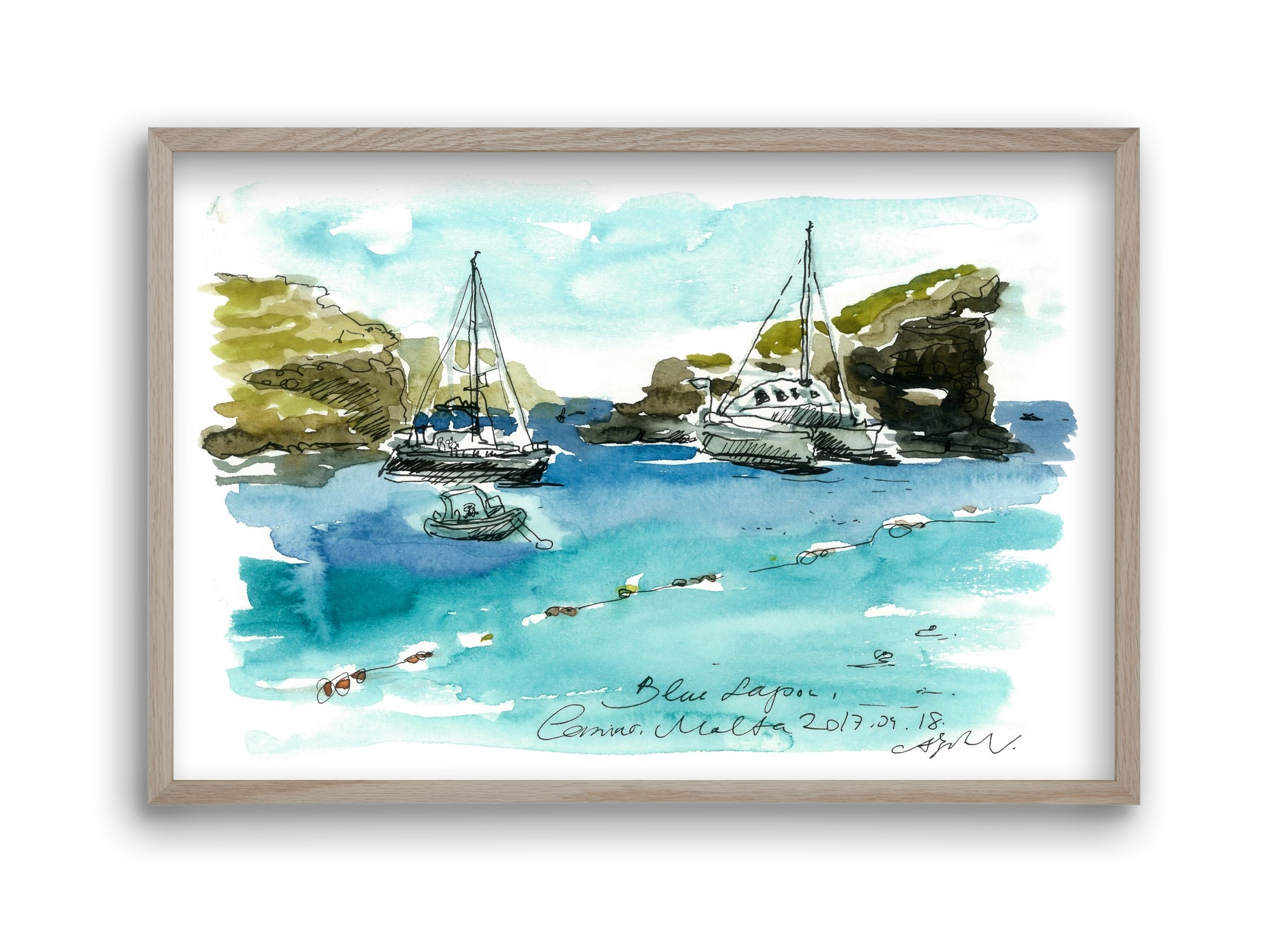 MALTA AQUARELLE NO.2, 45x30 cm (45x30 cm), Tölgy keret