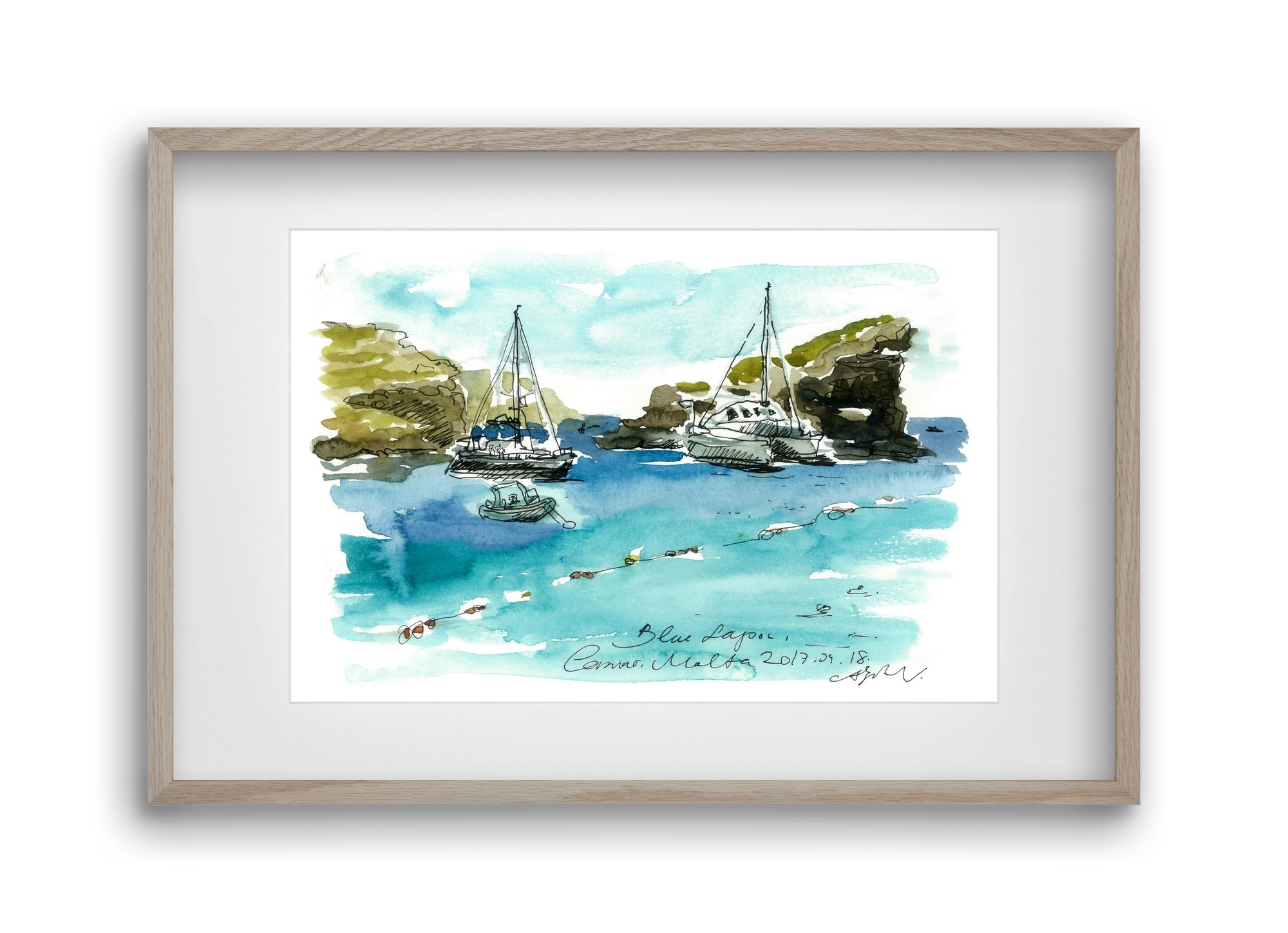MALTA AQUARELLE NO.2, 45x30 cm (30x20 cm), Tölgy keret, paszpartuval