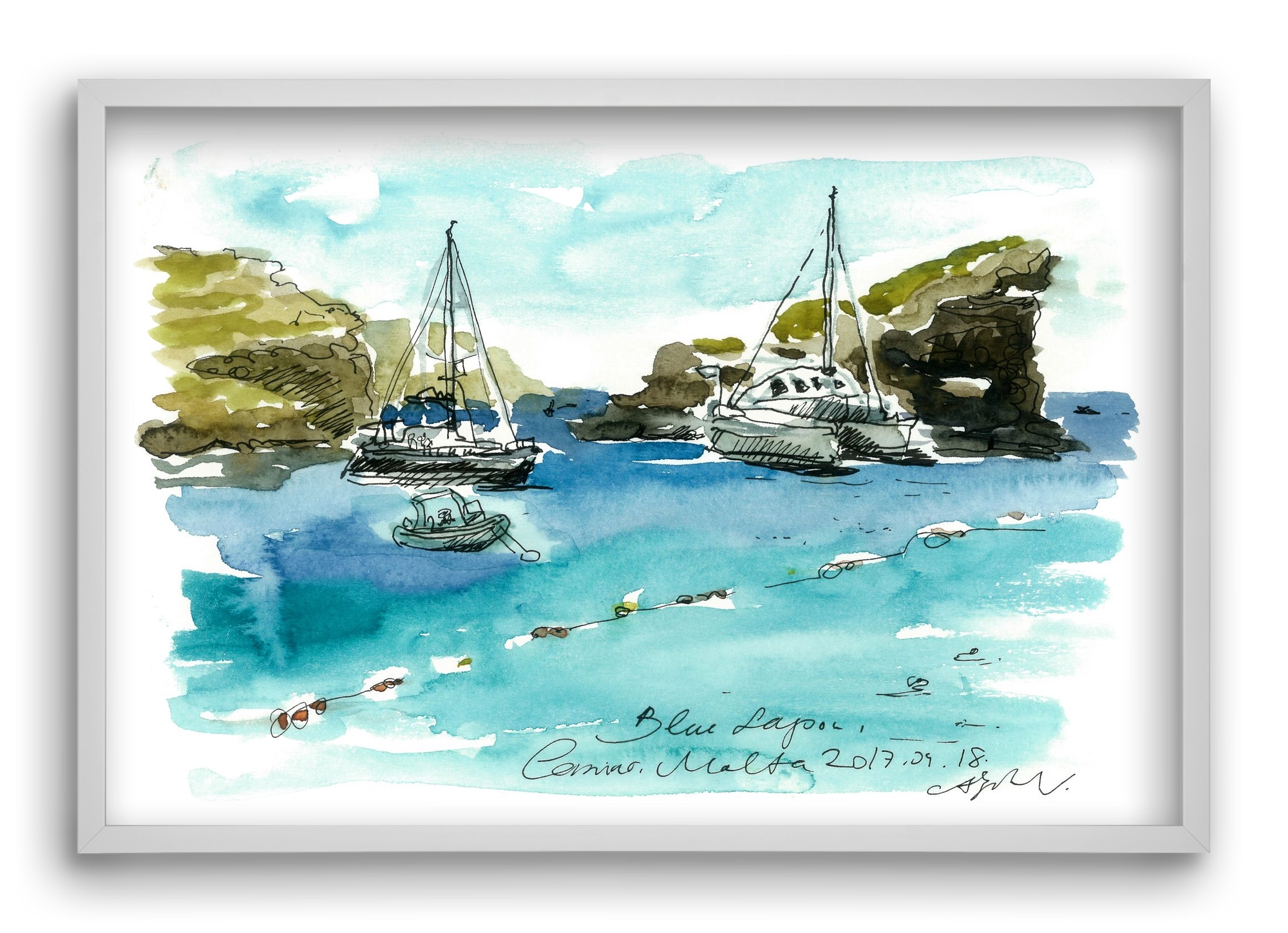 MALTA AQUARELLE NO.2, 60x40 cm (60x40 cm), Fehér keret