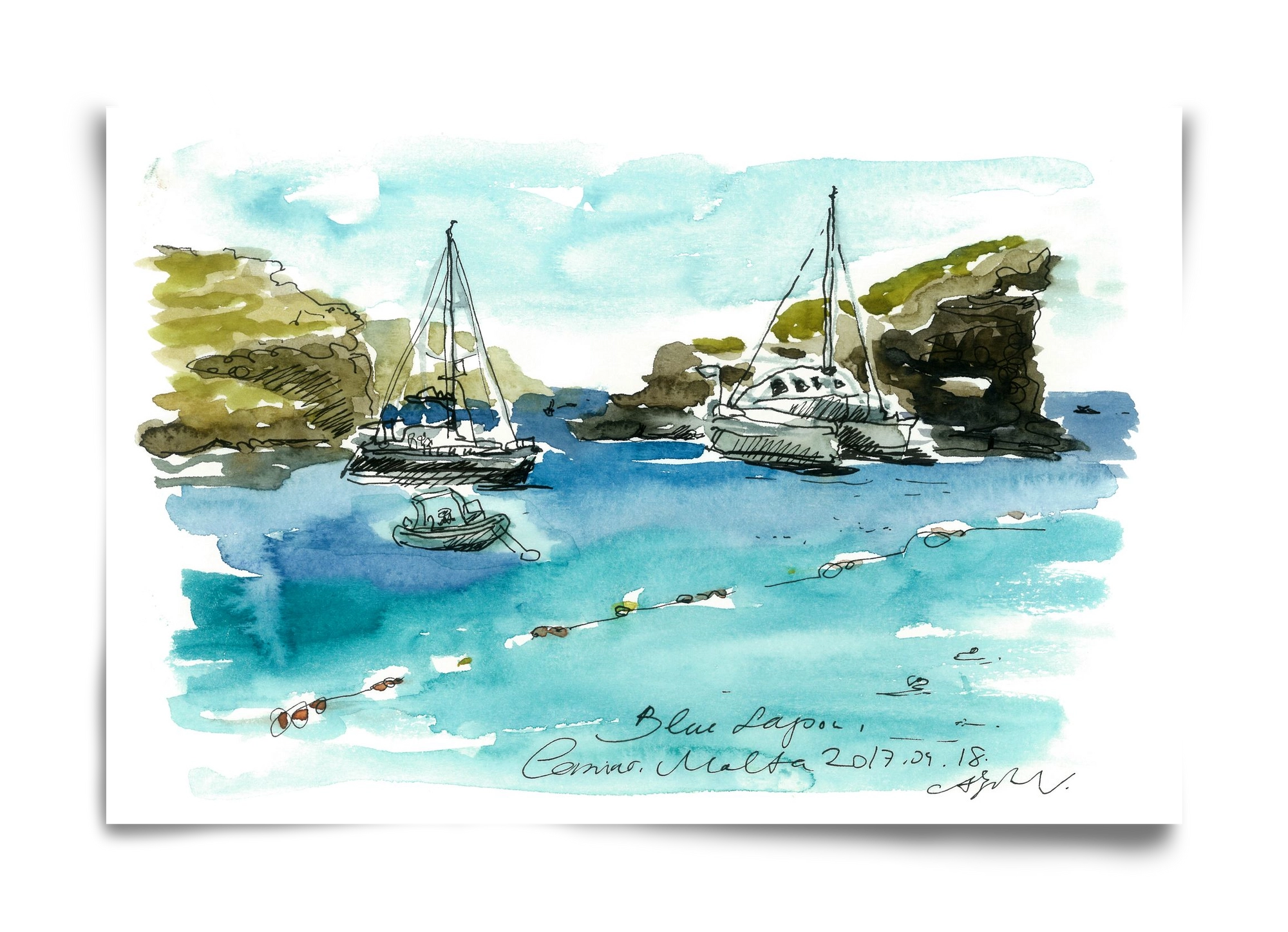MALTA AQUARELLE NO.2, 60x40 cm, Keret nélkül
