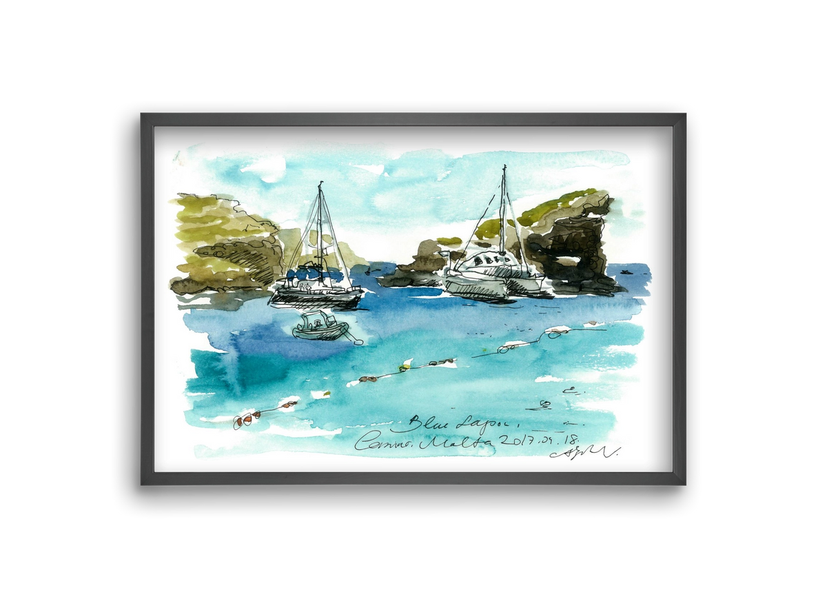 MALTA AQUARELLE NO.2, 30x20 cm (30x20 cm), Fekete keret