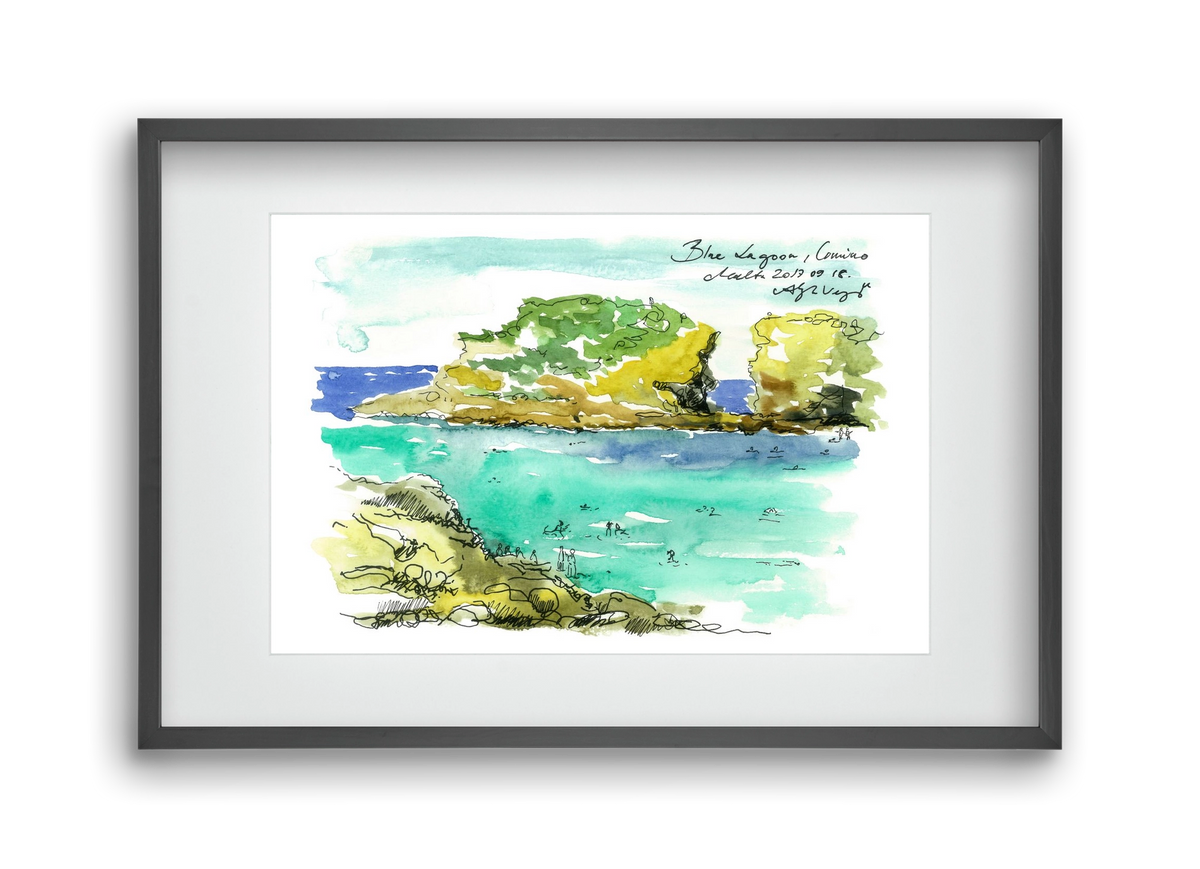 MALTA AQUARELLE NO.3, 45x30 cm (30x20 cm), Fekete keret, paszpartuval