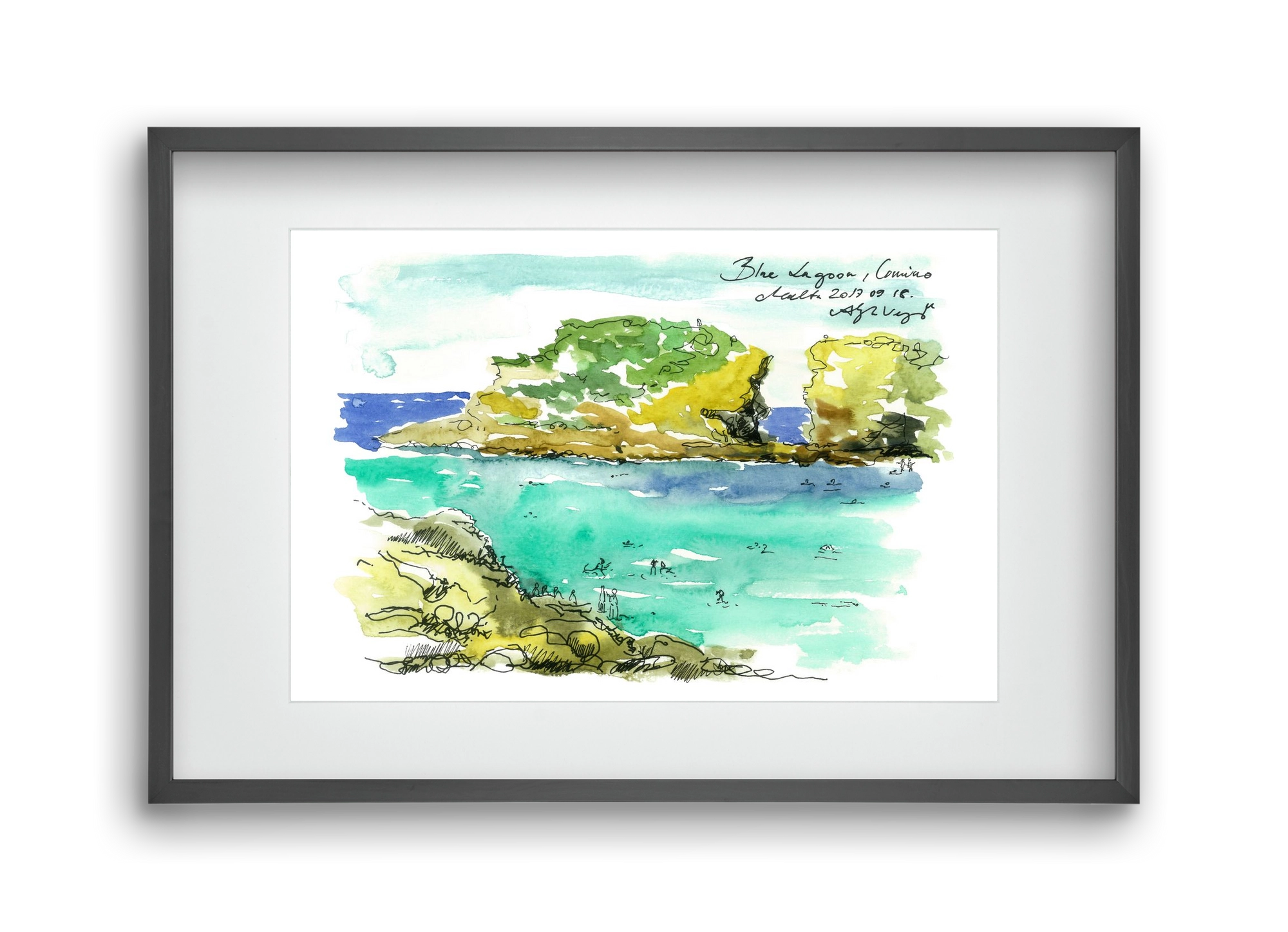 MALTA AQUARELLE NO.3, 45x30 cm (30x20 cm), Fekete keret, paszpartuval