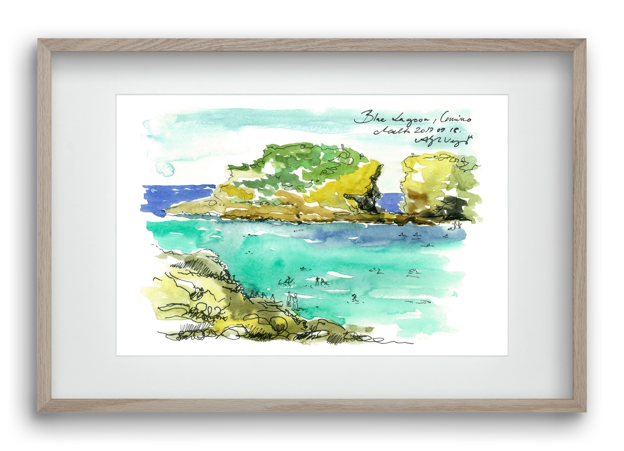 MALTA AQUARELLE NO.3, 60x40 cm (45x30 cm), Tölgy keret, paszpartuval