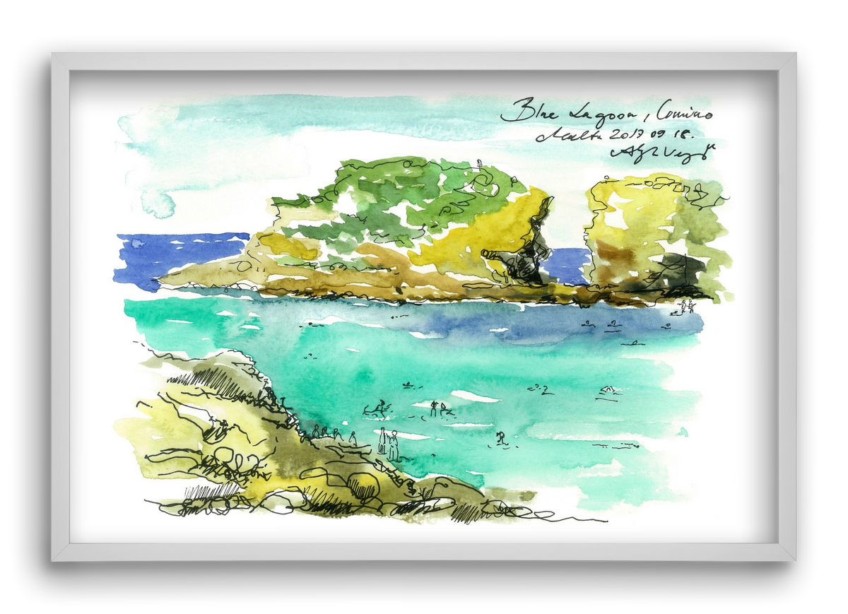 MALTA AQUARELLE NO.3, 60x40 cm (60x40 cm), Fehér keret