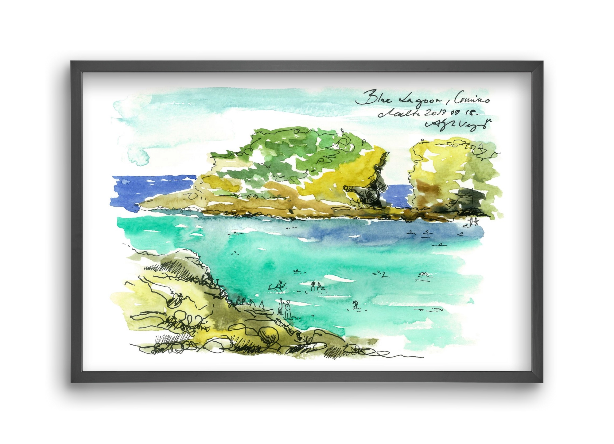 MALTA AQUARELLE NO.3, 45x30 cm (45x30 cm), Fekete keret