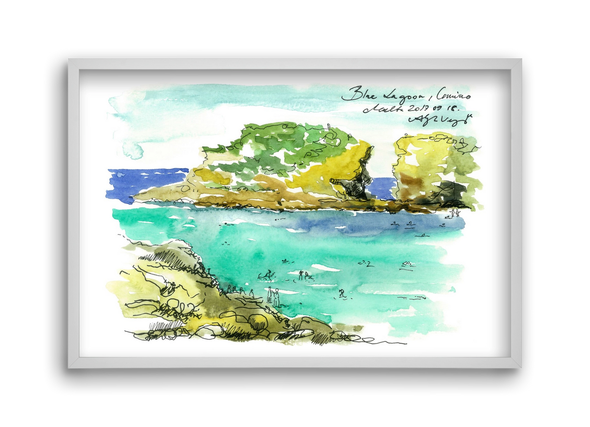 MALTA AQUARELLE NO.3, 45x30 cm (45x30 cm), Fehér keret