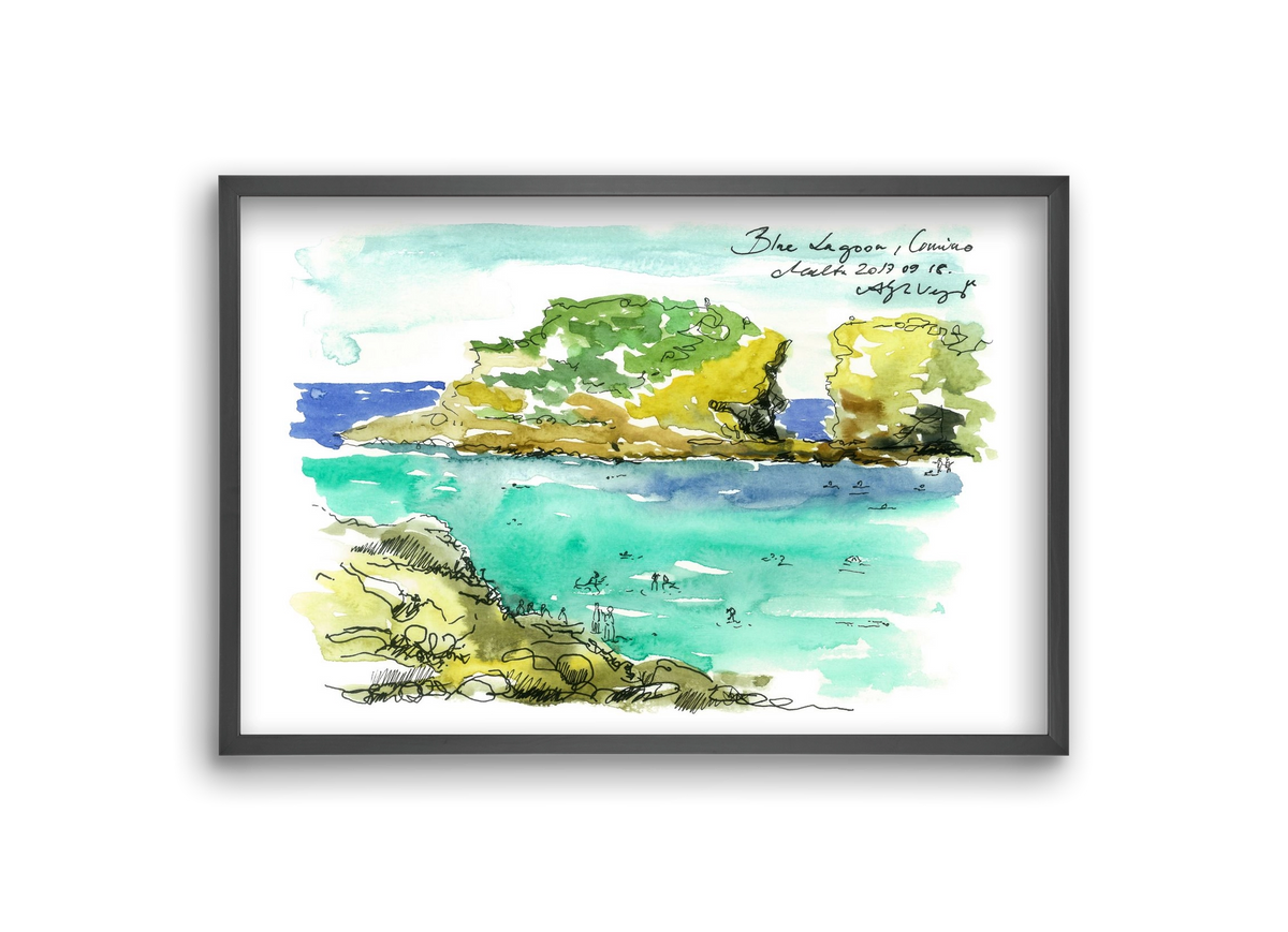 MALTA AQUARELLE NO.3, 30x20 cm (30x20 cm), Fekete keret