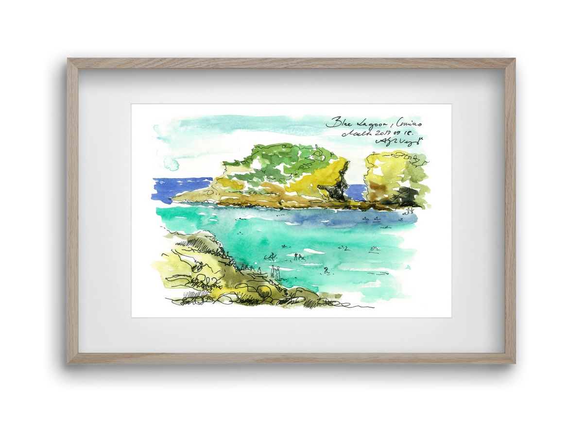 MALTA AQUARELLE NO.3, 45x30 cm (30x20 cm), Tölgy keret, paszpartuval