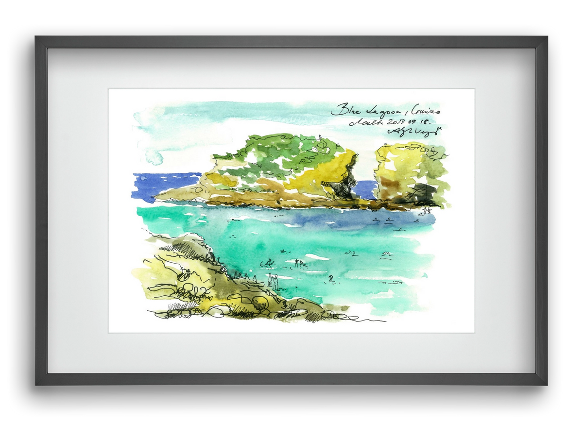 MALTA AQUARELLE NO.3, 60x40 cm (45x30 cm), Fekete keret, paszpartuval