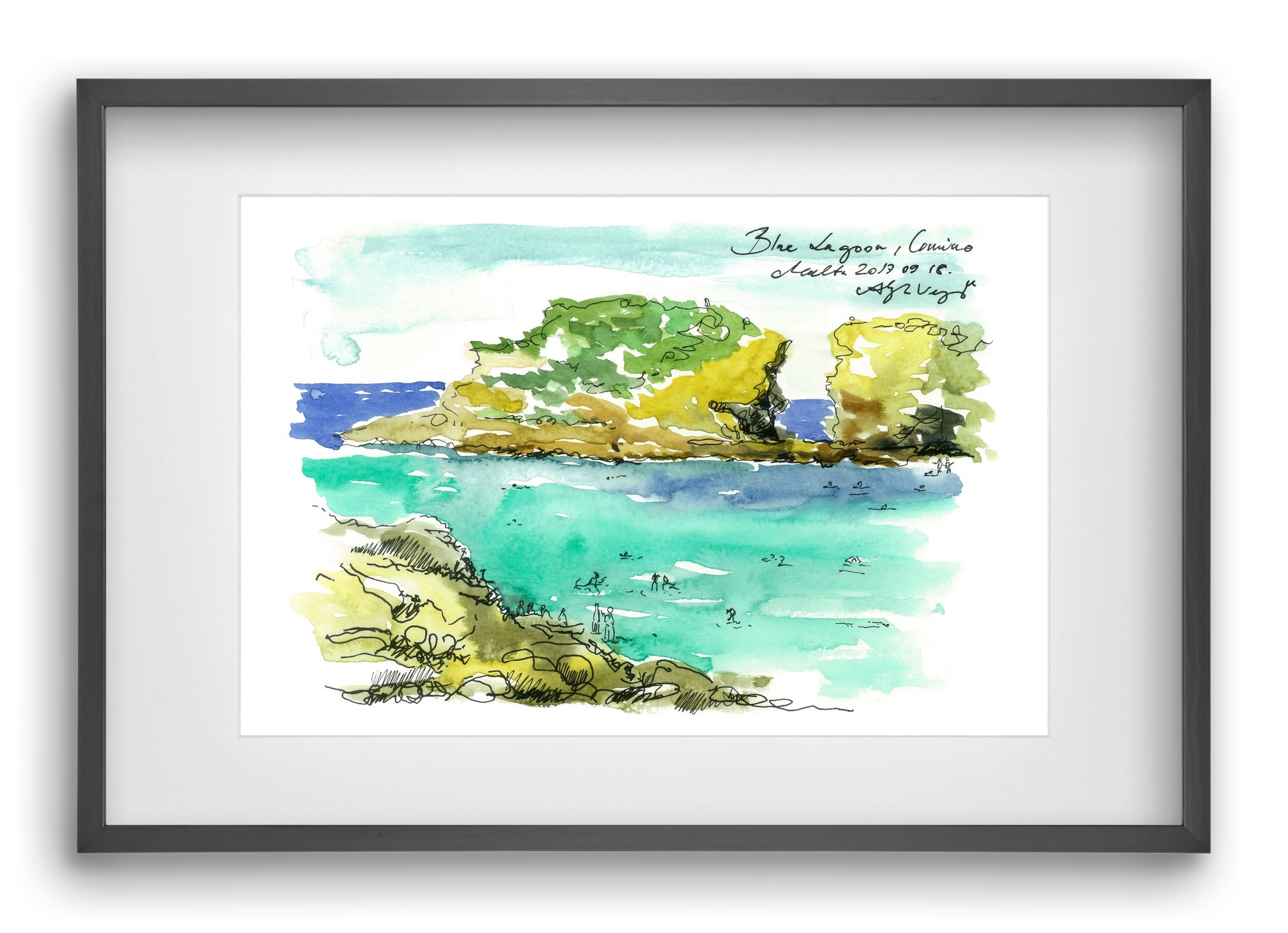 MALTA AQUARELLE NO.3, 60x40 cm (45x30 cm), Fekete keret, paszpartuval