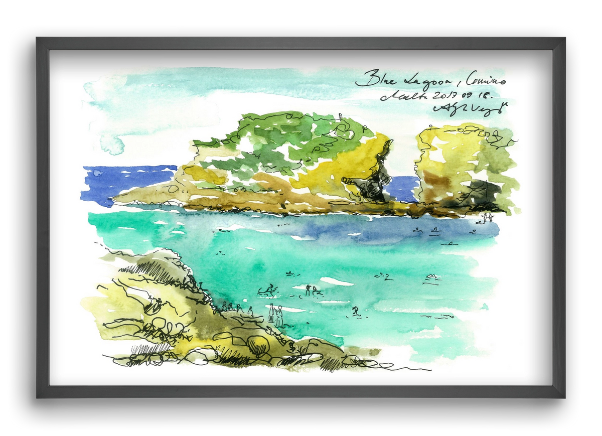 MALTA AQUARELLE NO.3, 60x40 cm (60x40 cm), Fekete keret