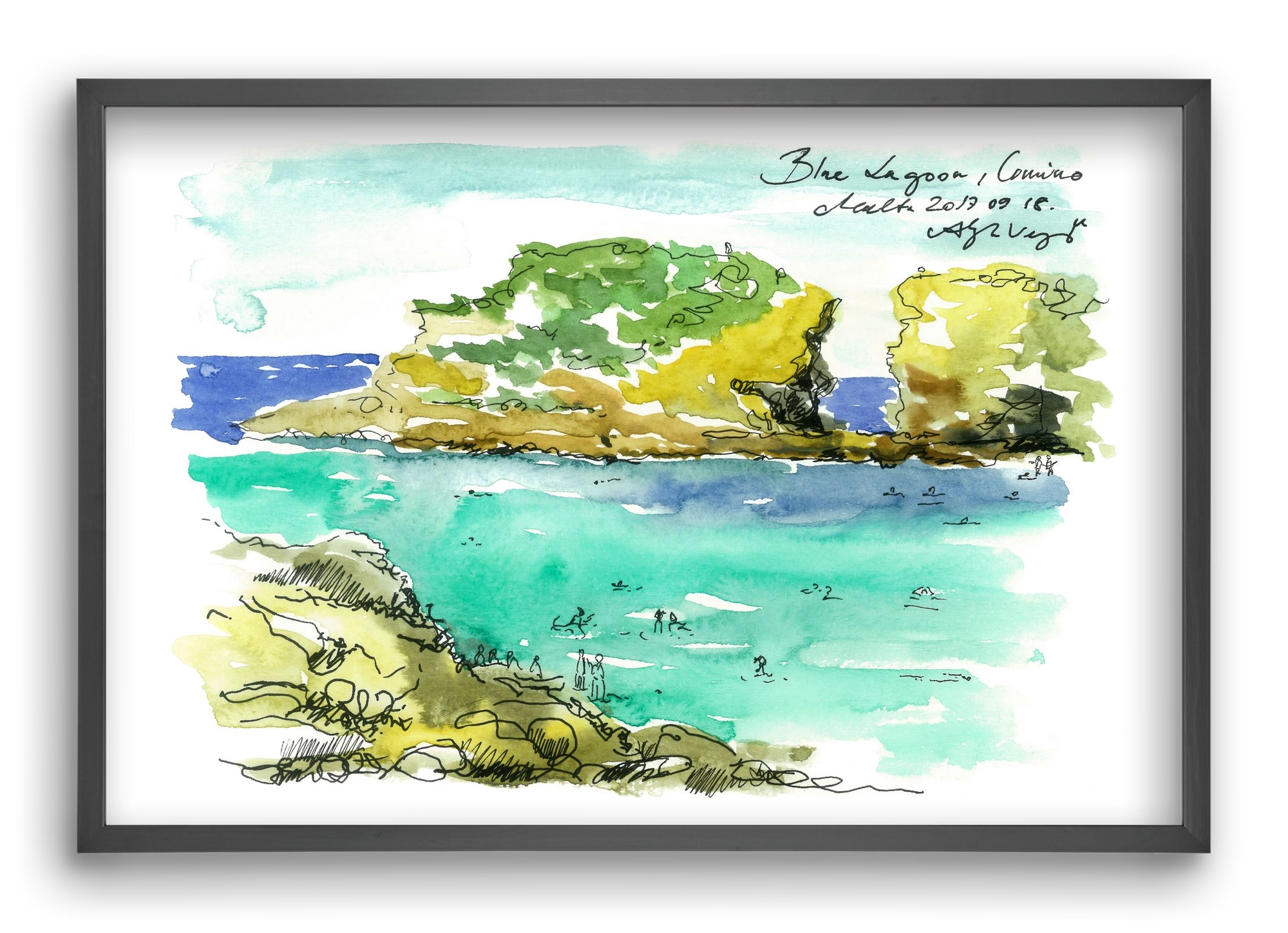 MALTA AQUARELLE NO.3, 60x40 cm (60x40 cm), Fekete keret