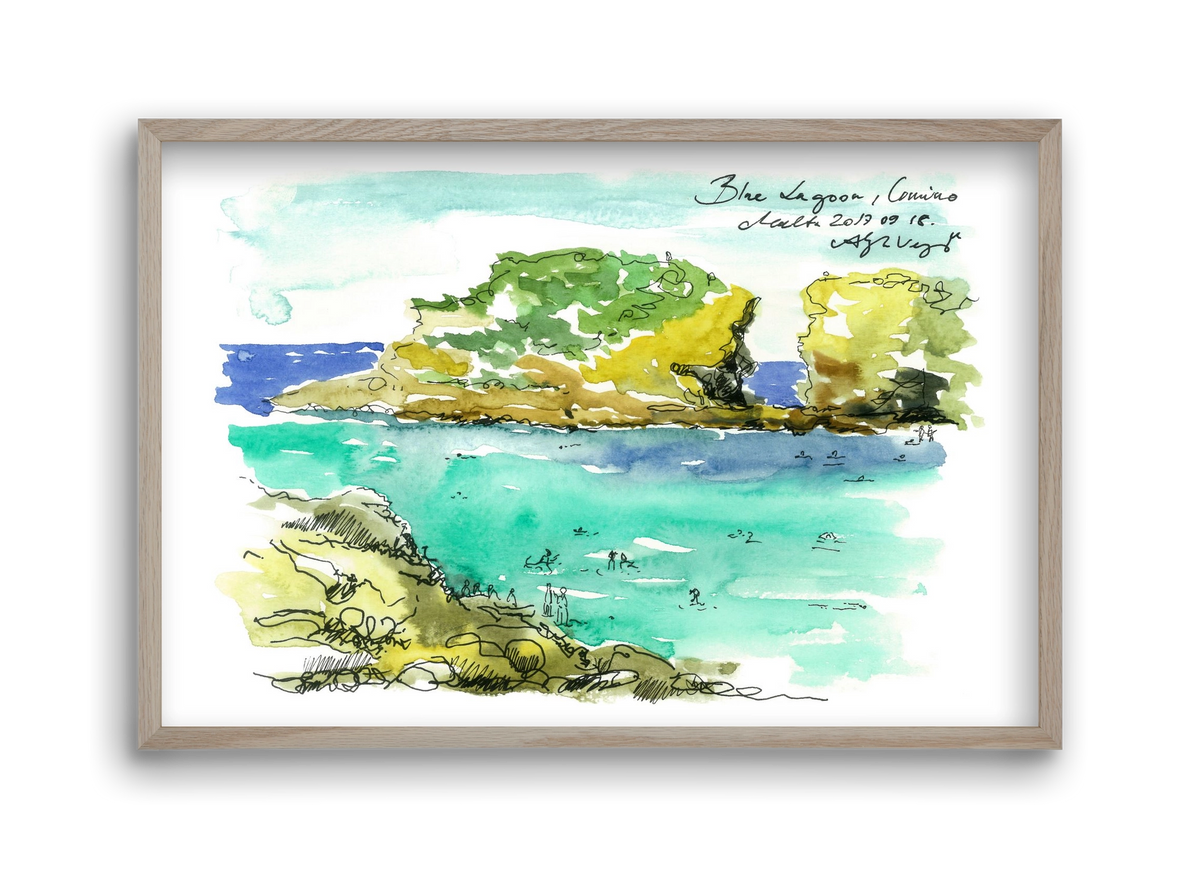 MALTA AQUARELLE NO.3, 45x30 cm (45x30 cm), Tölgy keret