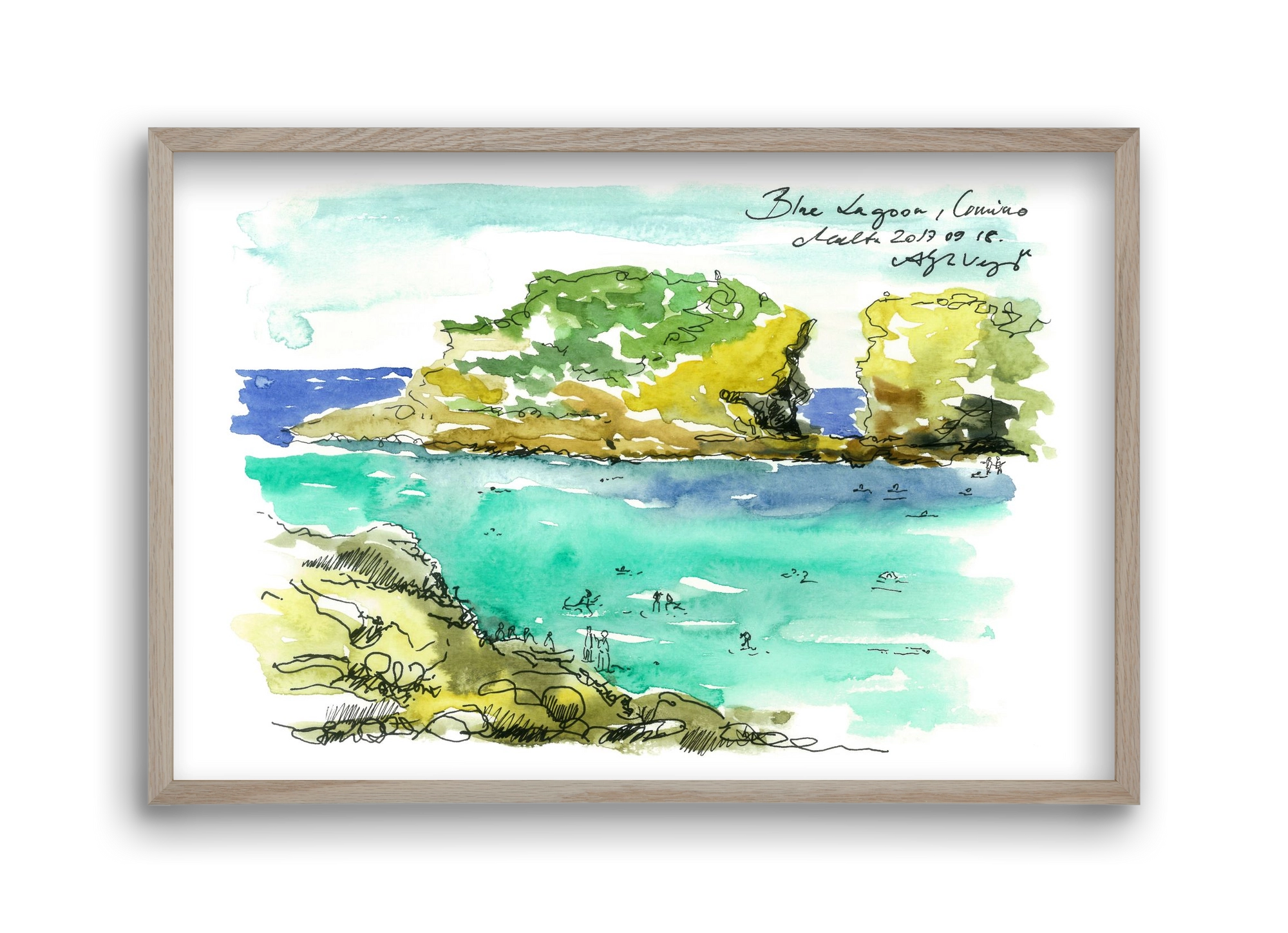 MALTA AQUARELLE NO.3, 45x30 cm (45x30 cm), Tölgy keret