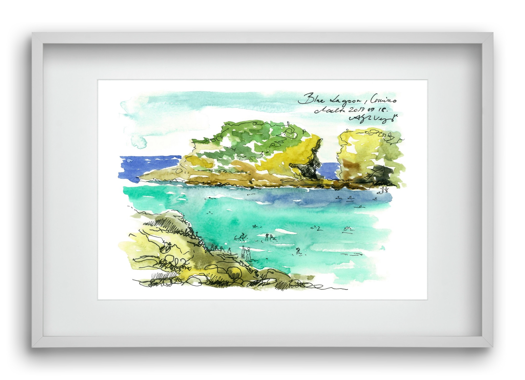 MALTA AQUARELLE NO.3, 60x40 cm (45x30 cm), Fehér keret, paszpartuval