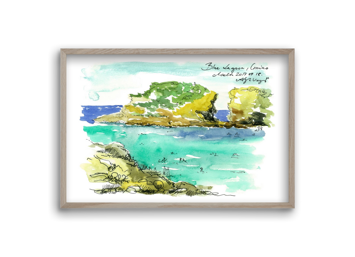 MALTA AQUARELLE NO.3, 30x20 cm (30x20 cm), Tölgy keret