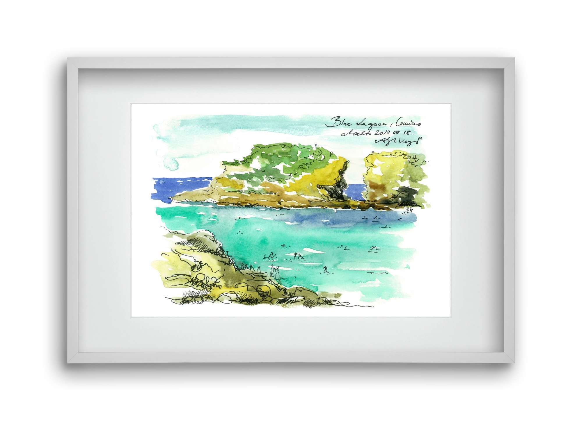 MALTA AQUARELLE NO.3, 45x30 cm (30x20 cm), Fehér keret, paszpartuval