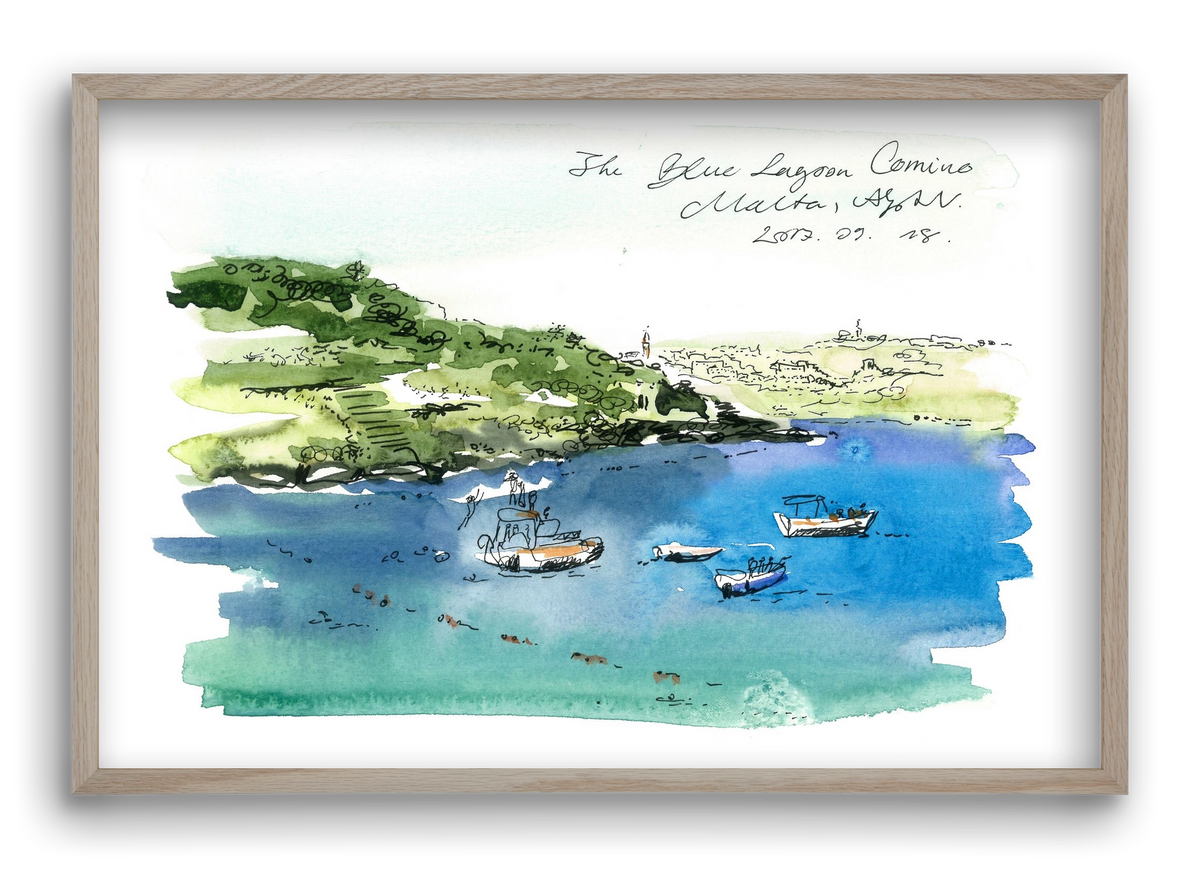 MALTA AQUARELLE NO.4, 60x40 cm (60x40 cm), Tölgy keret