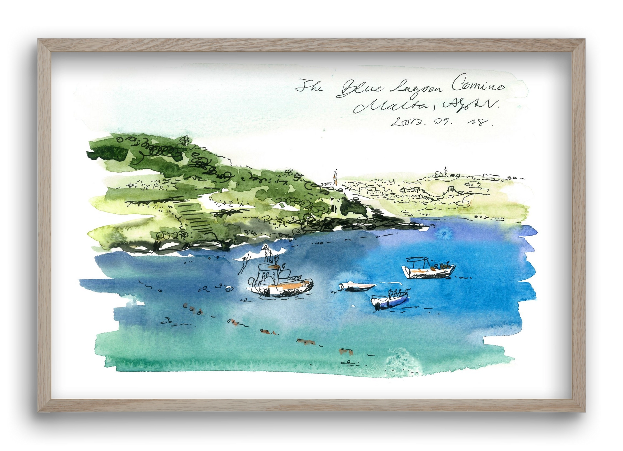 MALTA AQUARELLE NO.4, 60x40 cm (60x40 cm), Tölgy keret