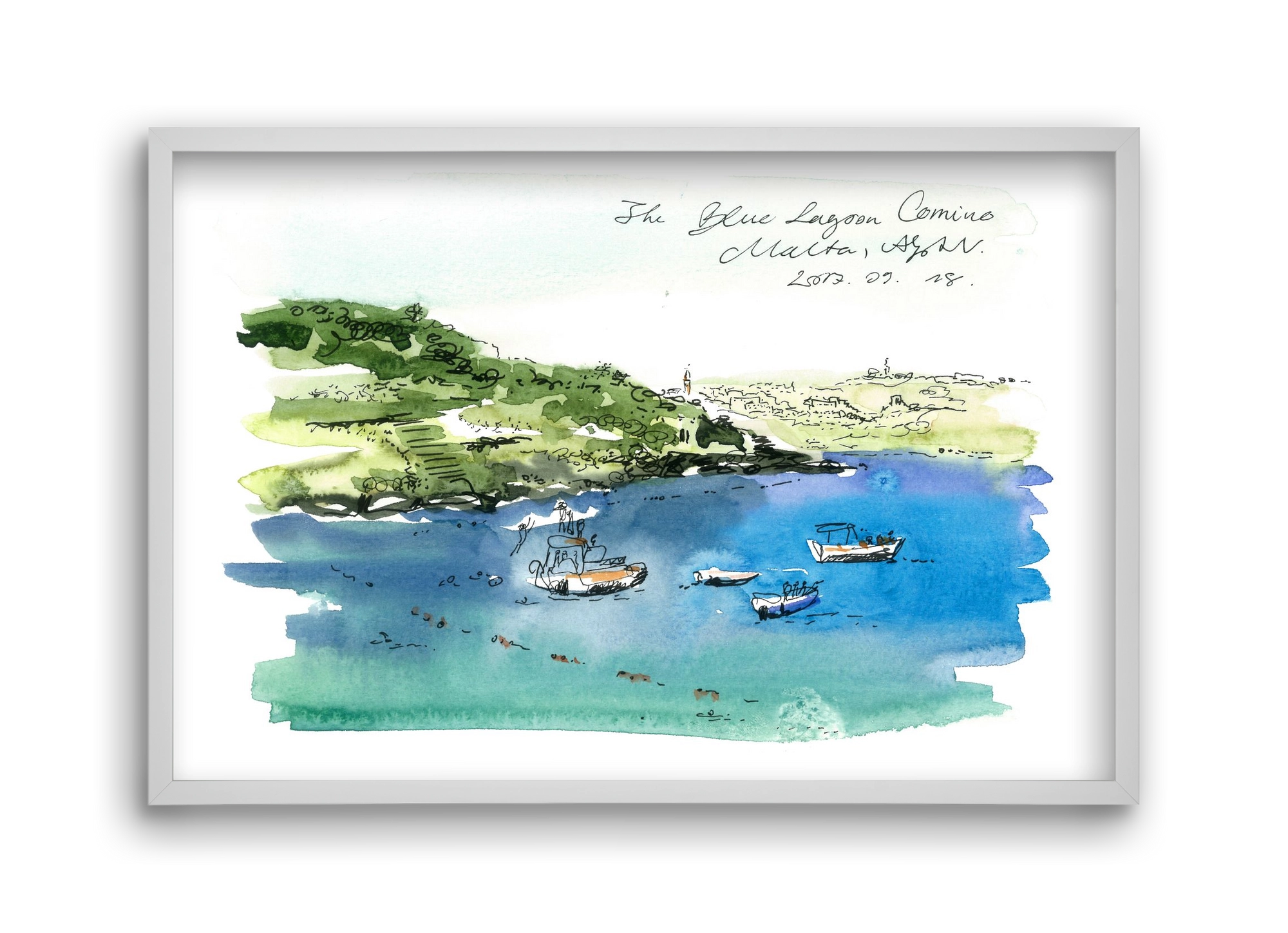 MALTA AQUARELLE NO.4, 45x30 cm (45x30 cm), Fehér keret