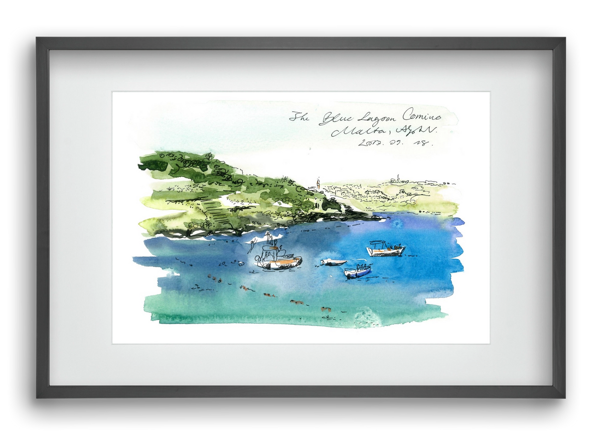 MALTA AQUARELLE NO.4, 60x40 cm (45x30 cm), Fekete keret, paszpartuval