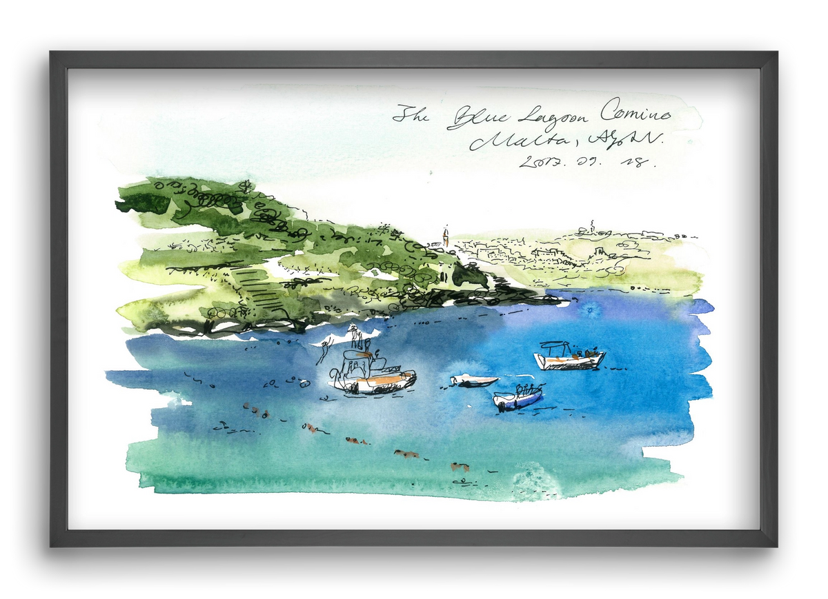 MALTA AQUARELLE NO.4, 60x40 cm (60x40 cm), Fekete keret