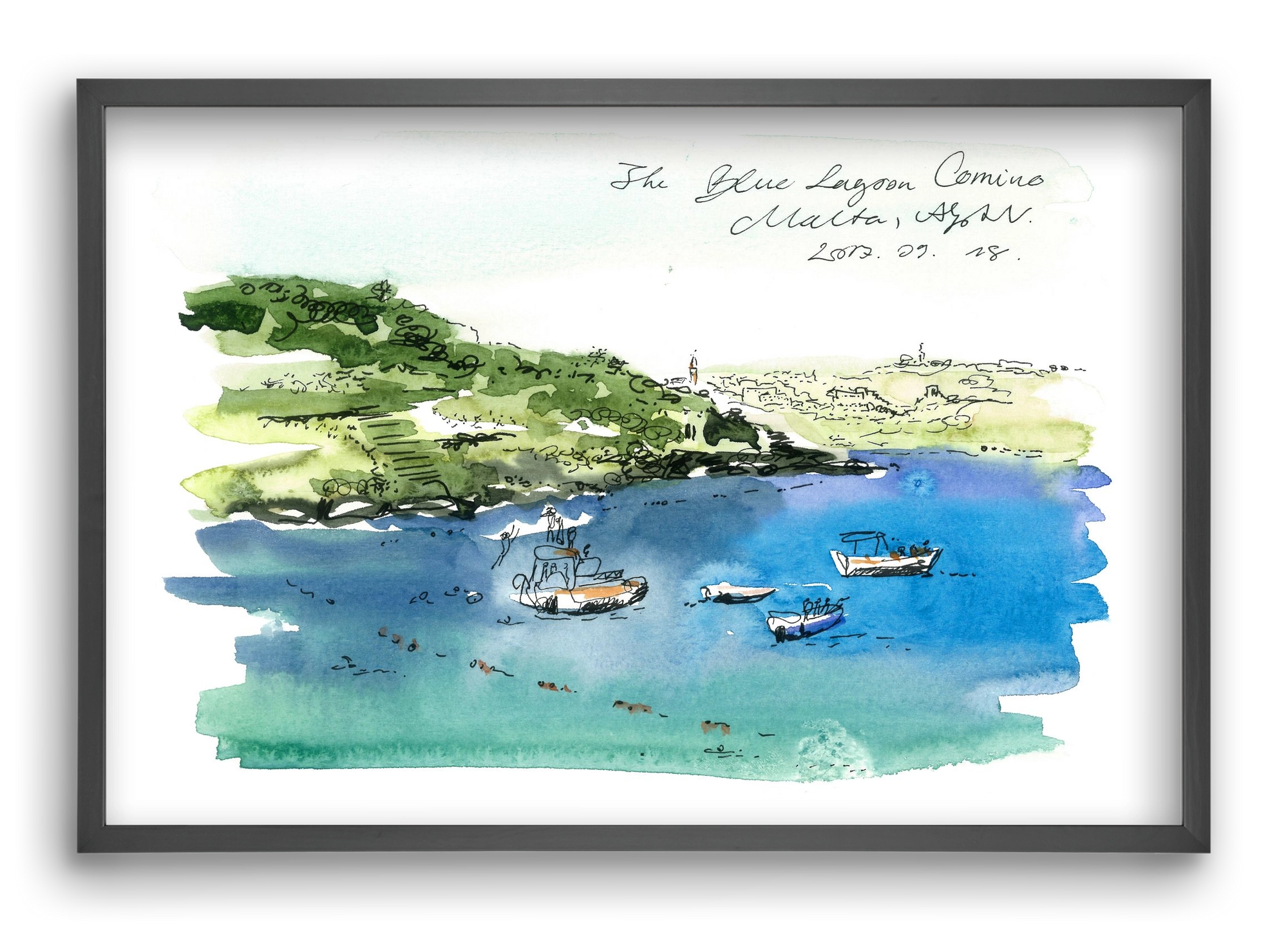 MALTA AQUARELLE NO.4, 60x40 cm (60x40 cm), Fekete keret